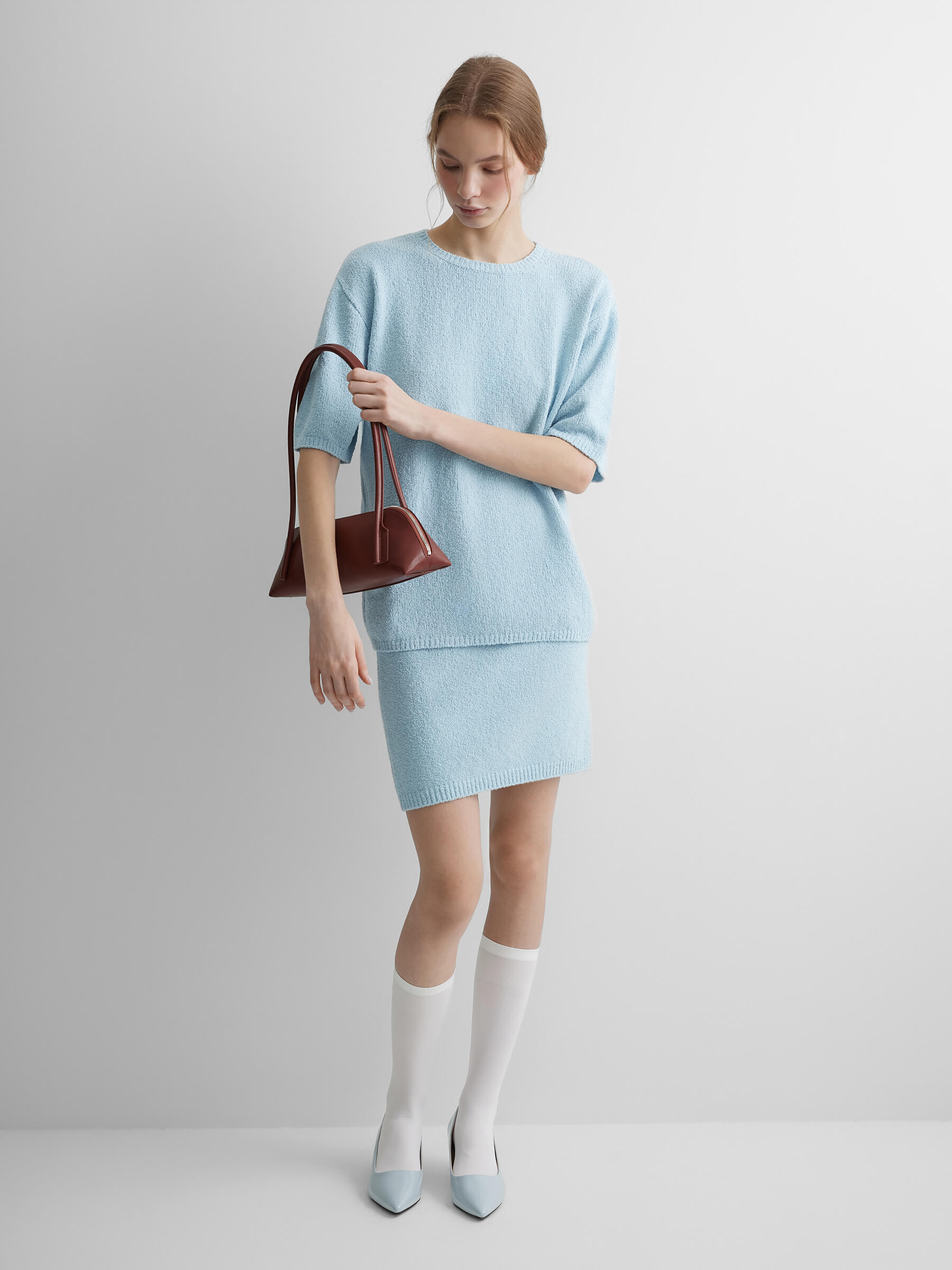 

Юбка-мини из хлопка букле, цвет – светло-голубой