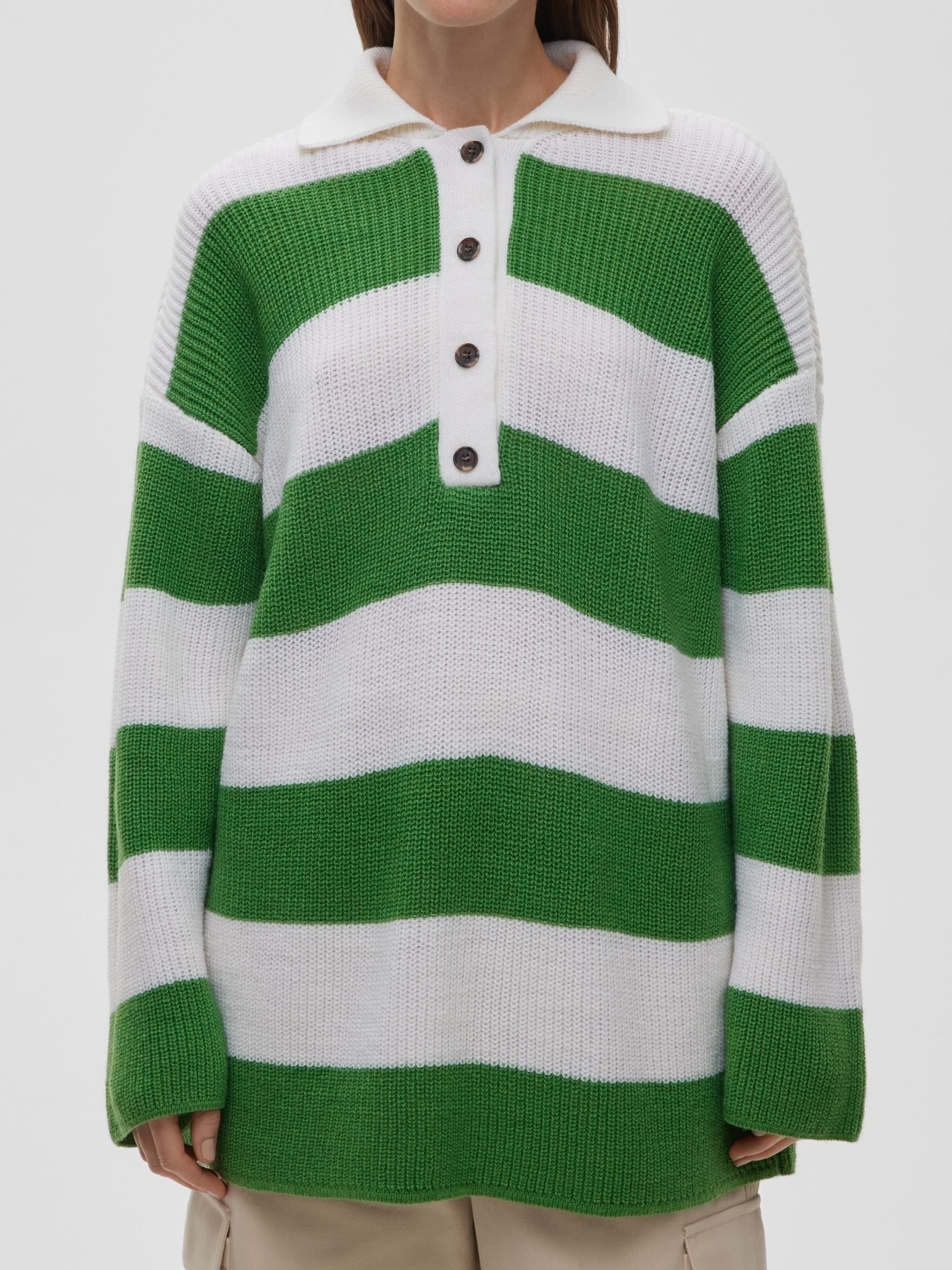 Джемпер регби с полосками удлиненный, зелено-белый - фото 4
