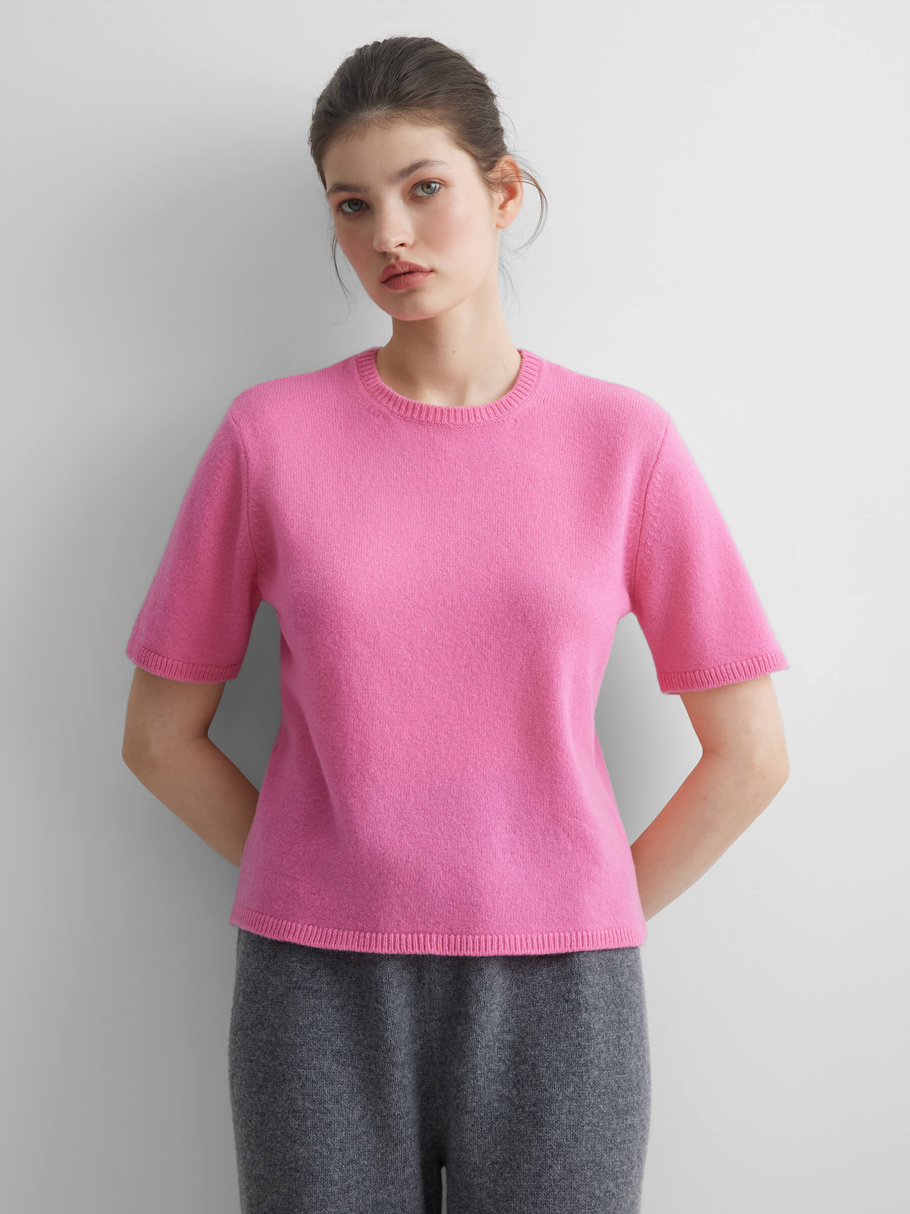 

Джемпер с коротким рукавом из 100% мериноса XS/S, розовый