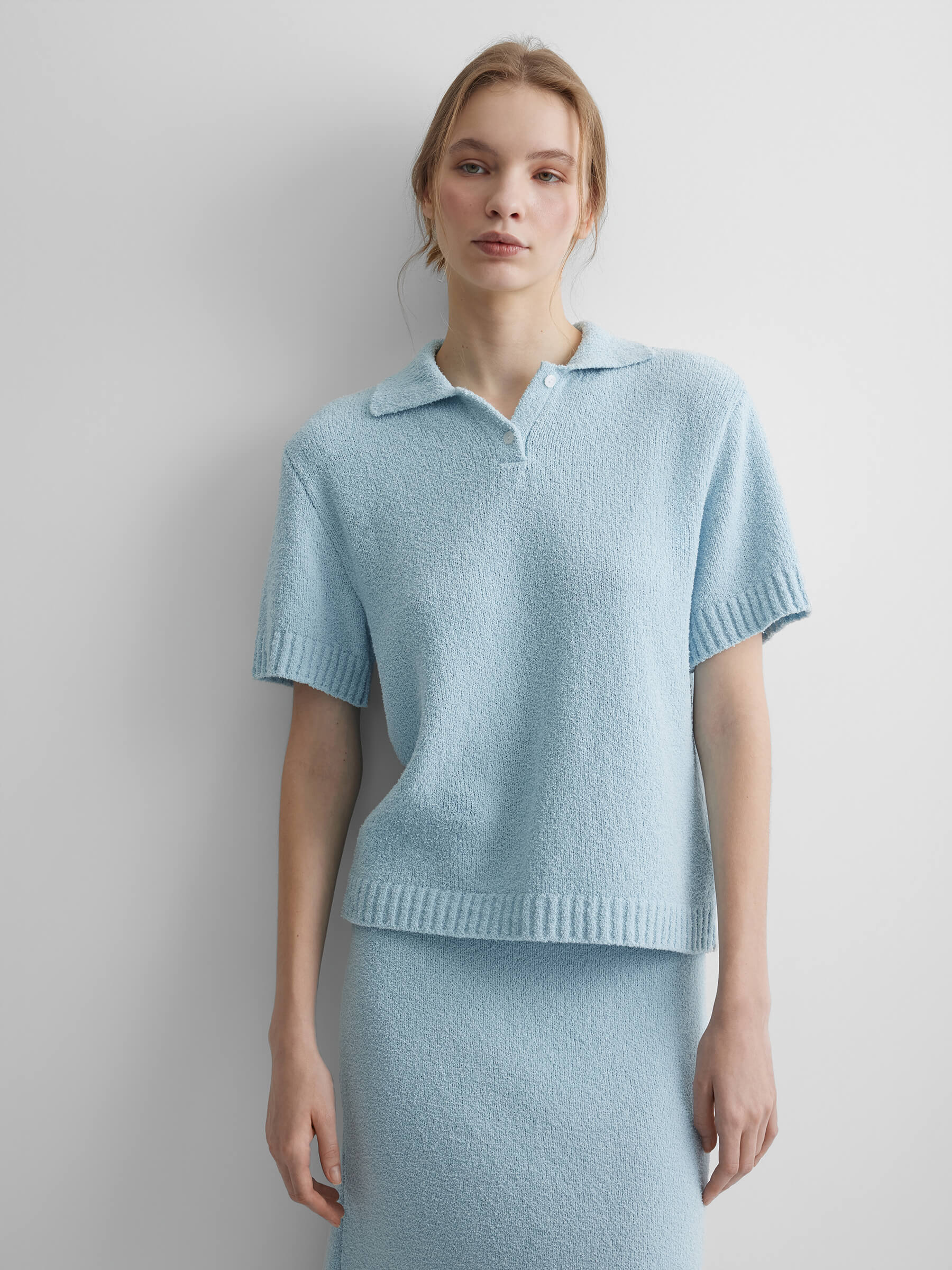 

Поло с коротким рукавом из хлопка букле S, светло-голубой