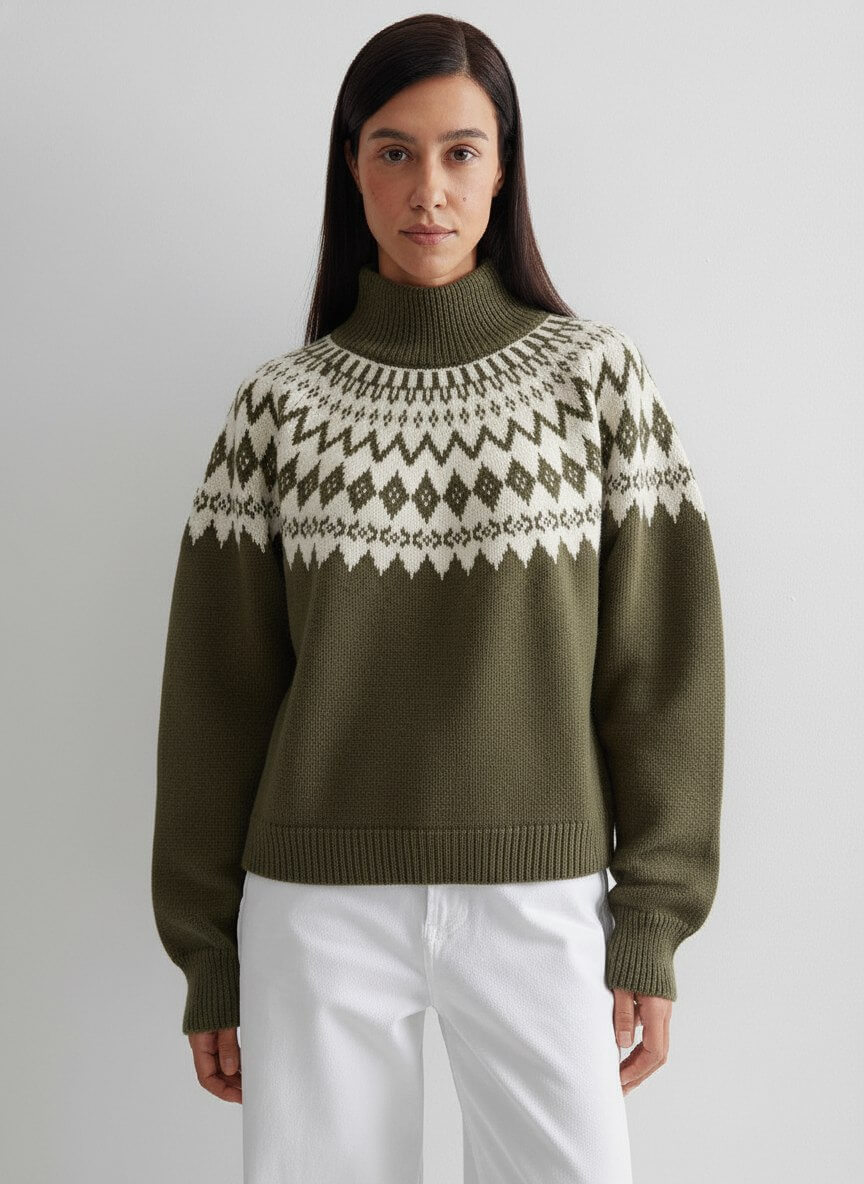 Свитер с узором фэйр айл, светлый хаки