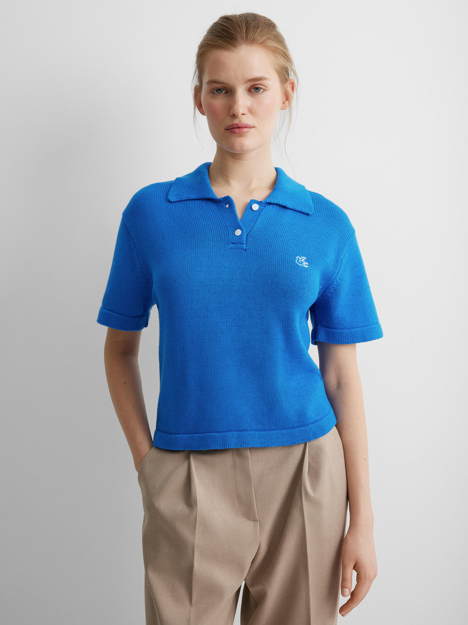 Футболка поло женская с коротким рукавом, цвет – синий