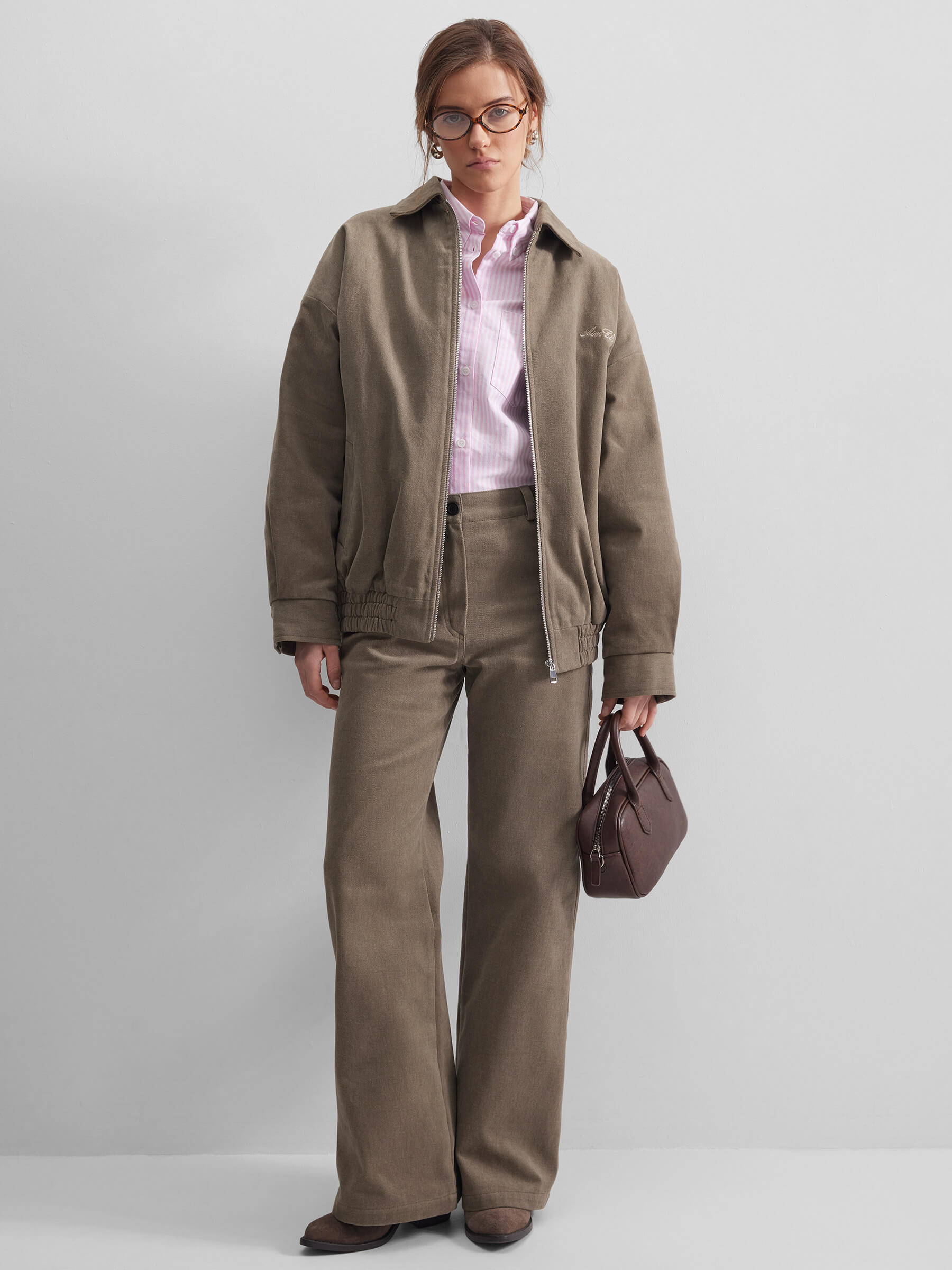 Брюки клеш из денима 0219 XS, хаки