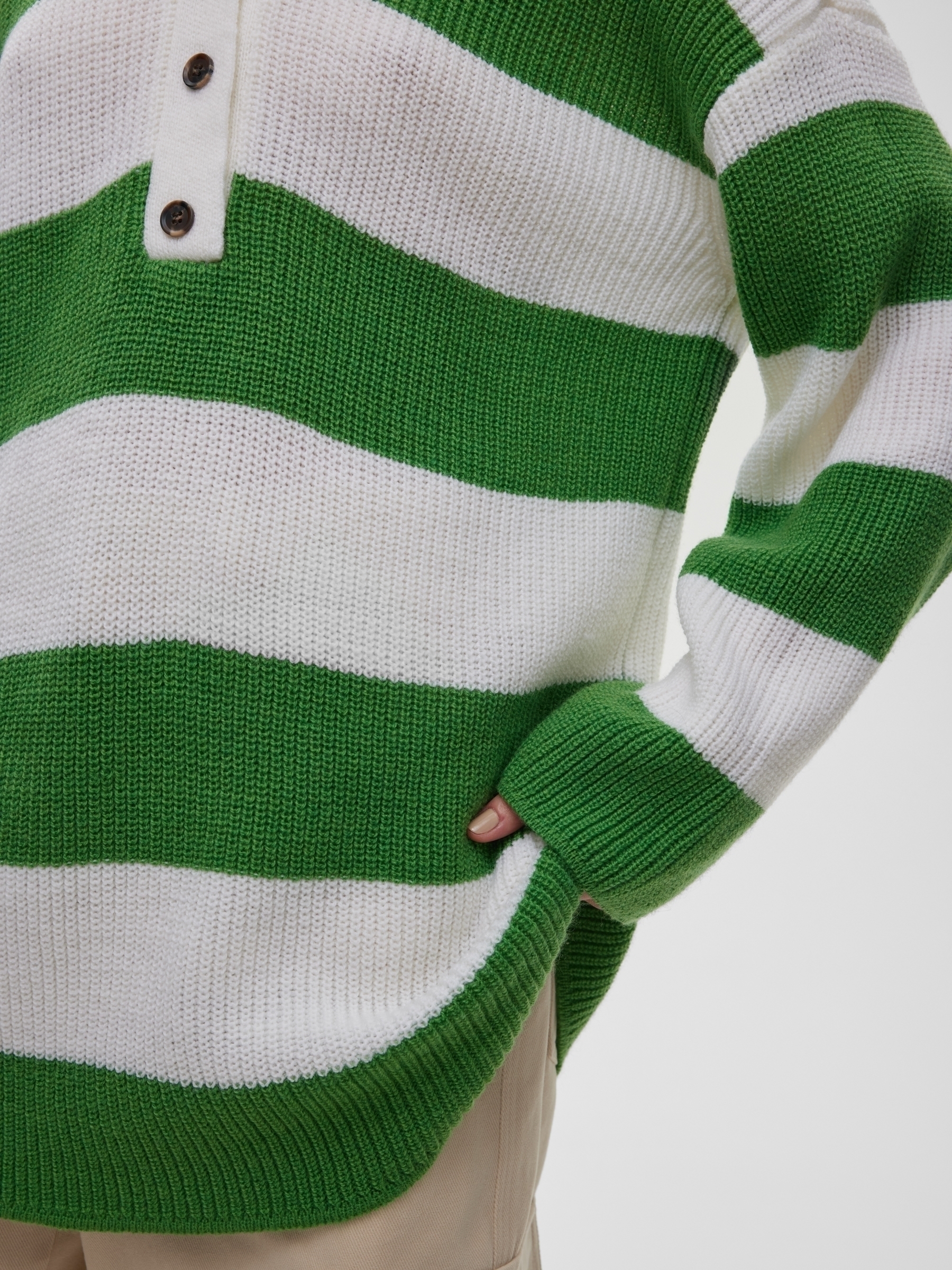 Джемпер регби с полосками удлиненный, зелено-белый - фото 3