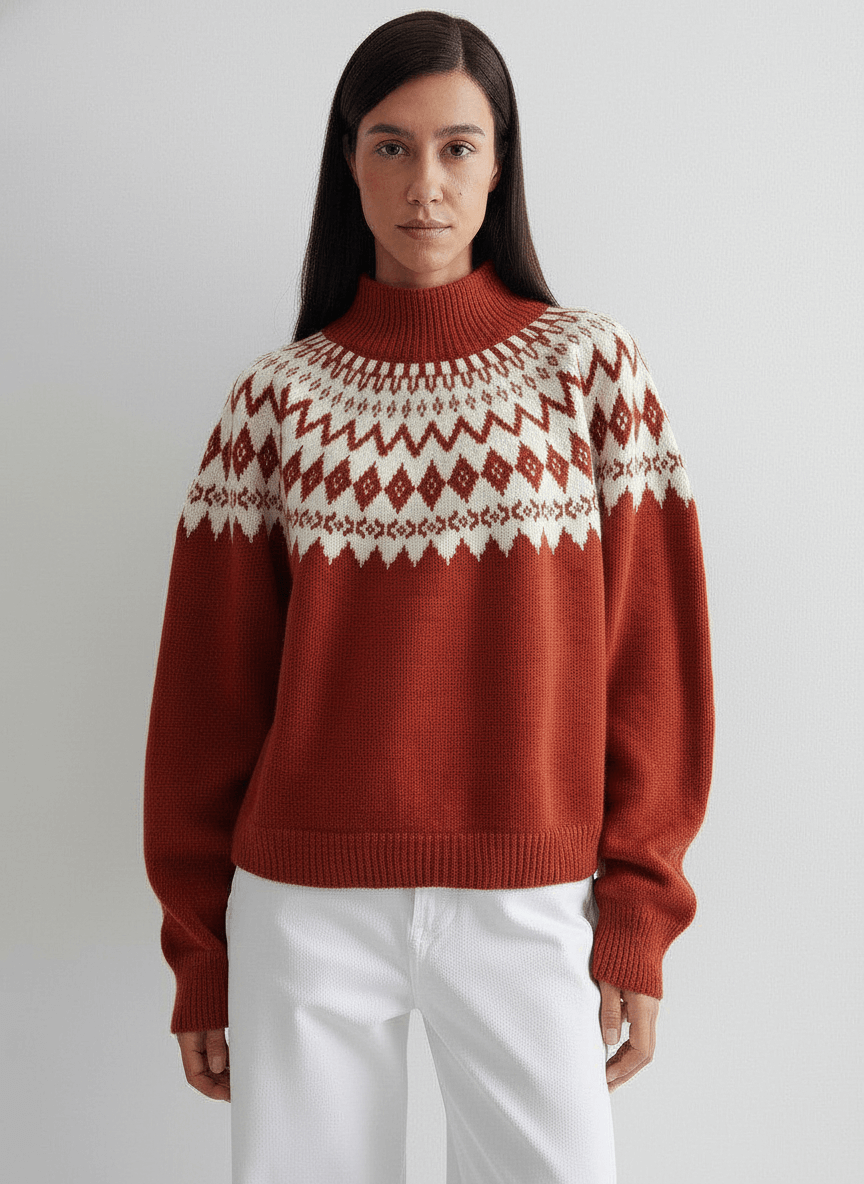 Свитер с узором фэйр айл, оранжевый
