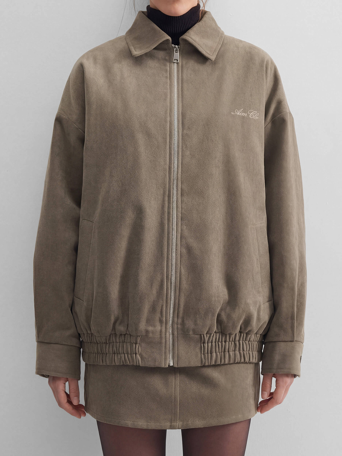 Бомбер утепленный из денима с вышивкой 0207, хаки