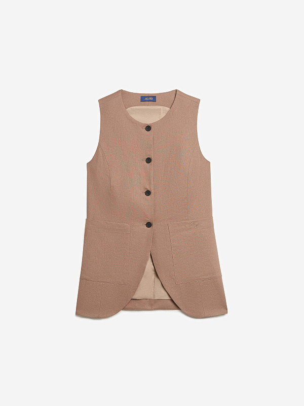 Жилет на пуговицах с карманами из льняной ткани, фото 1