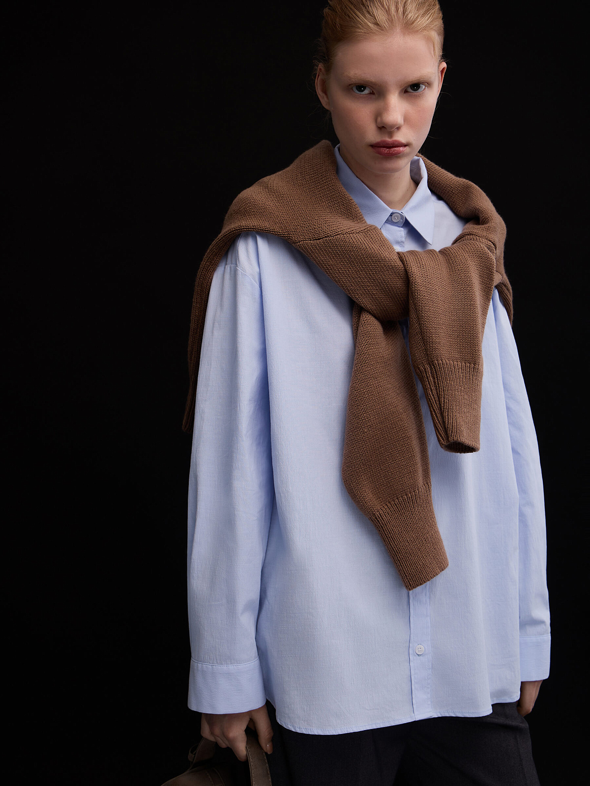 Рубашка свободного кроя из хлопка 0128, голубой