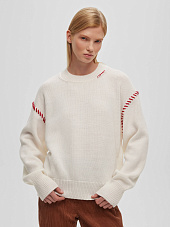 Джемпер свободного кроя с нитями, белый