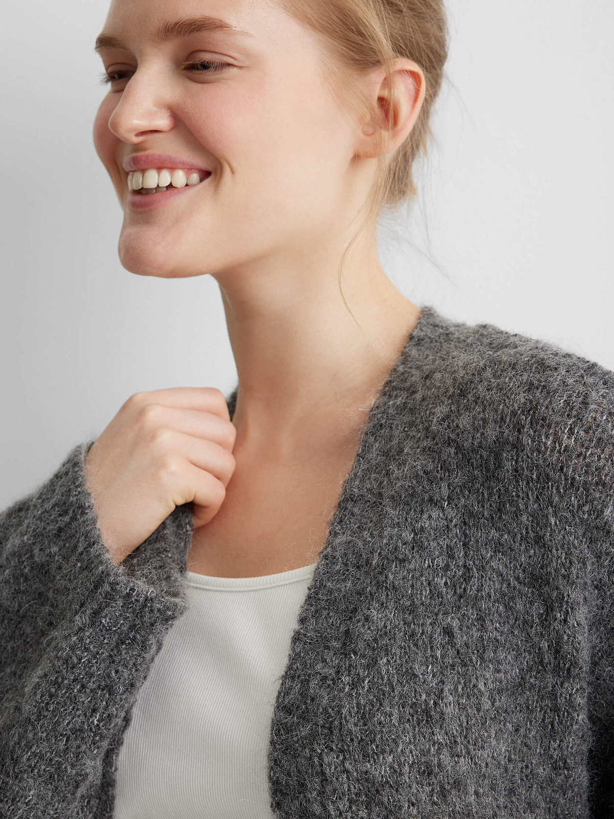 Кардиган удлиненный из мохера, серый