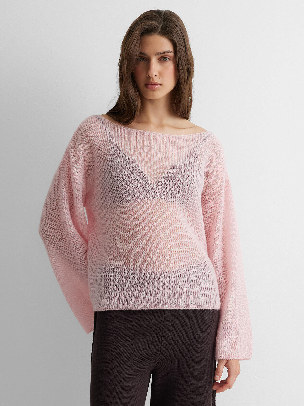 Джемпер из мохера прозрачный, розовый