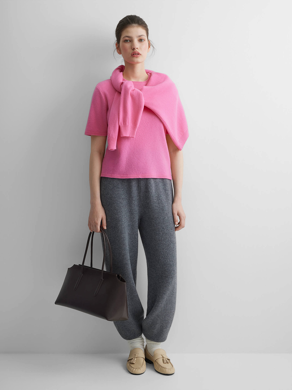 Джемпер с коротким рукавом из 100% мериноса, розовый