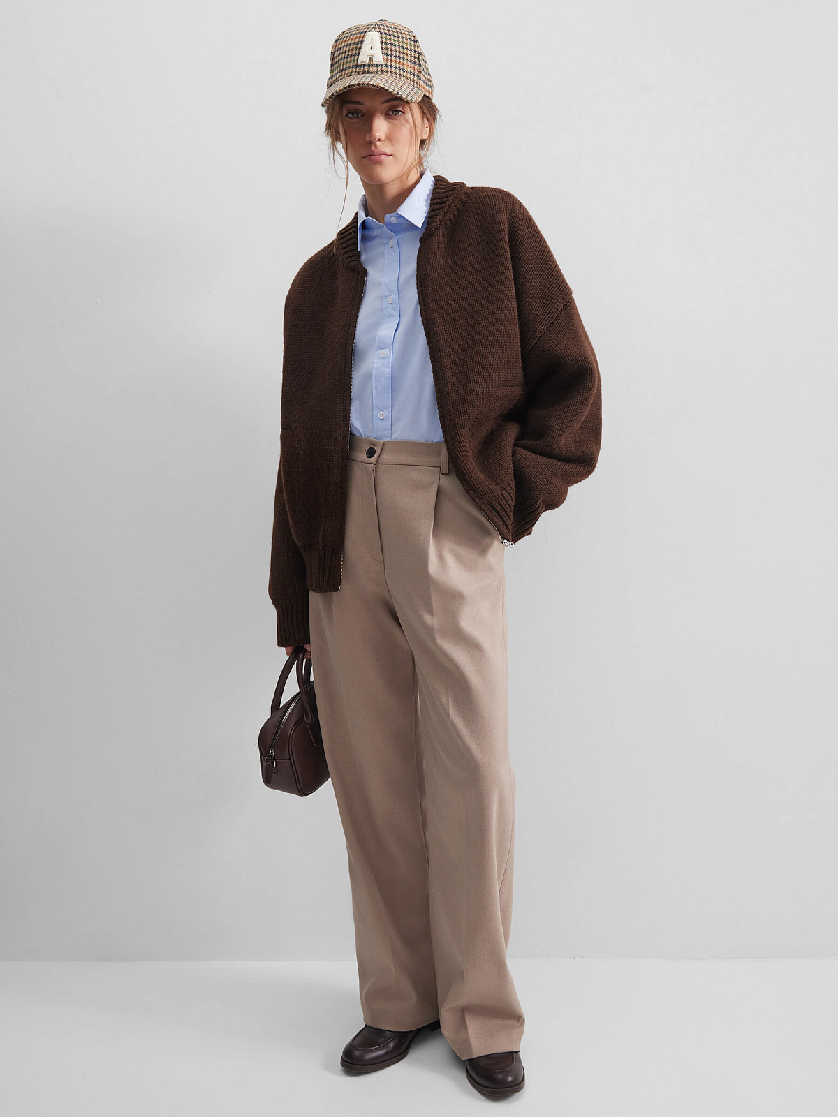 Вязаный бомбер, коричневый