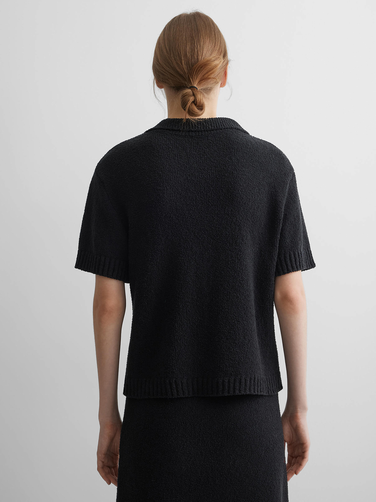 Поло с коротким рукавом из хлопка букле, черный