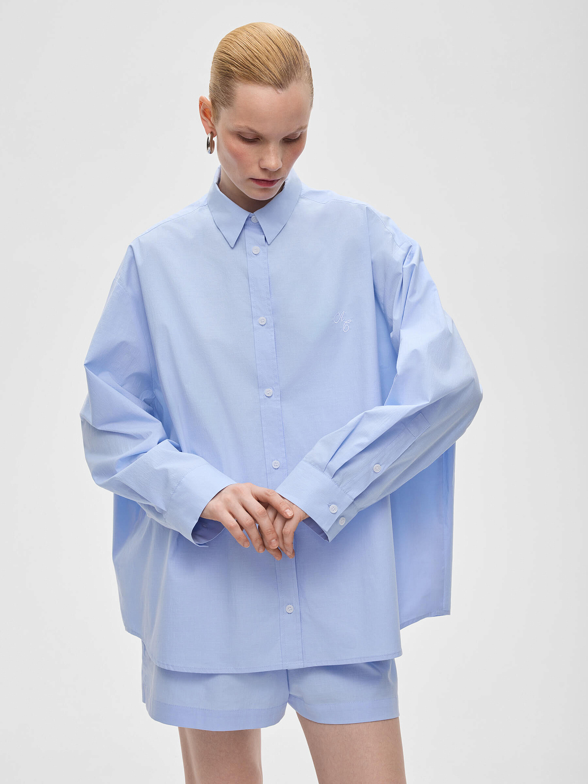 Рубашка свободного кроя из хлопка 0128, голубой