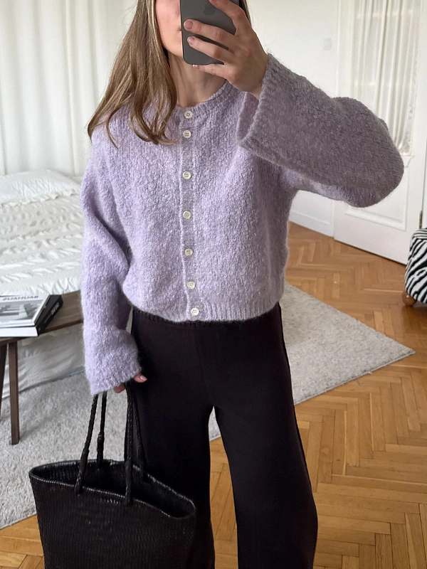 Кардиган на пуговицах из мохера, лавандовый, фото 1