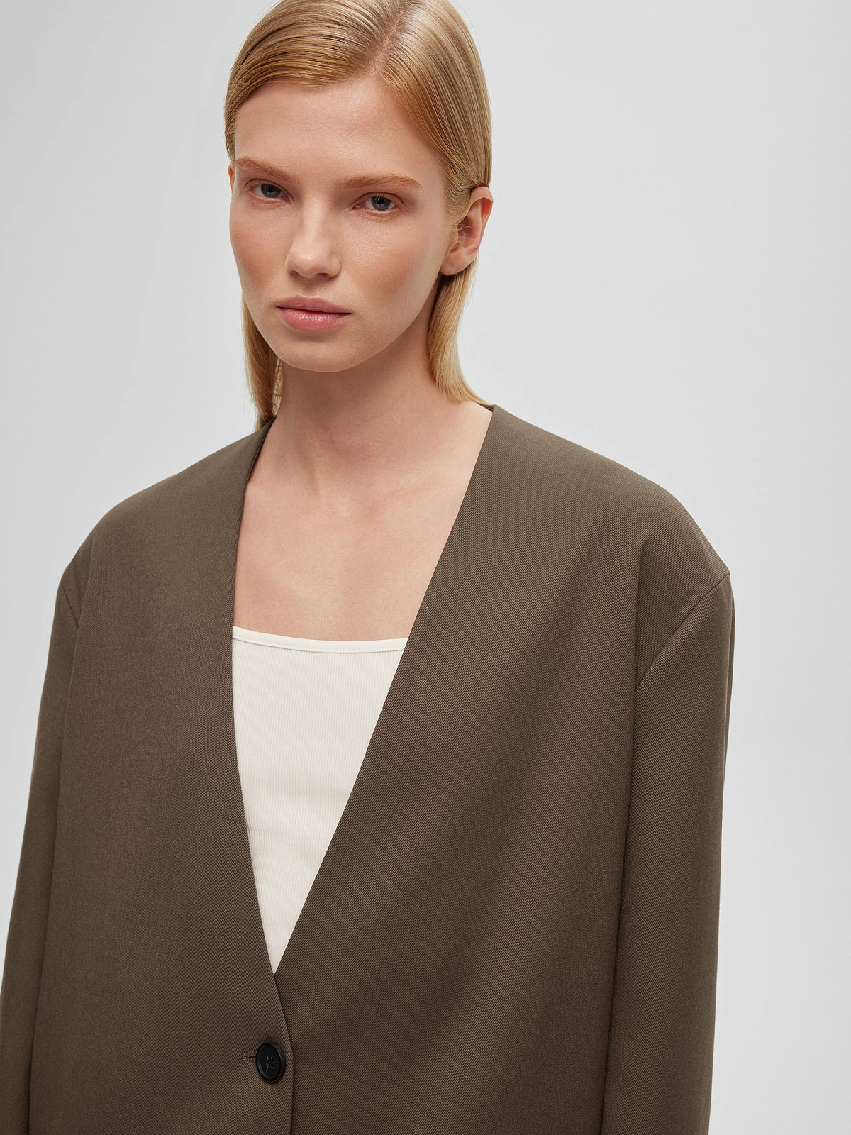 Жакет однобортный без лацканов 0212, кофейный