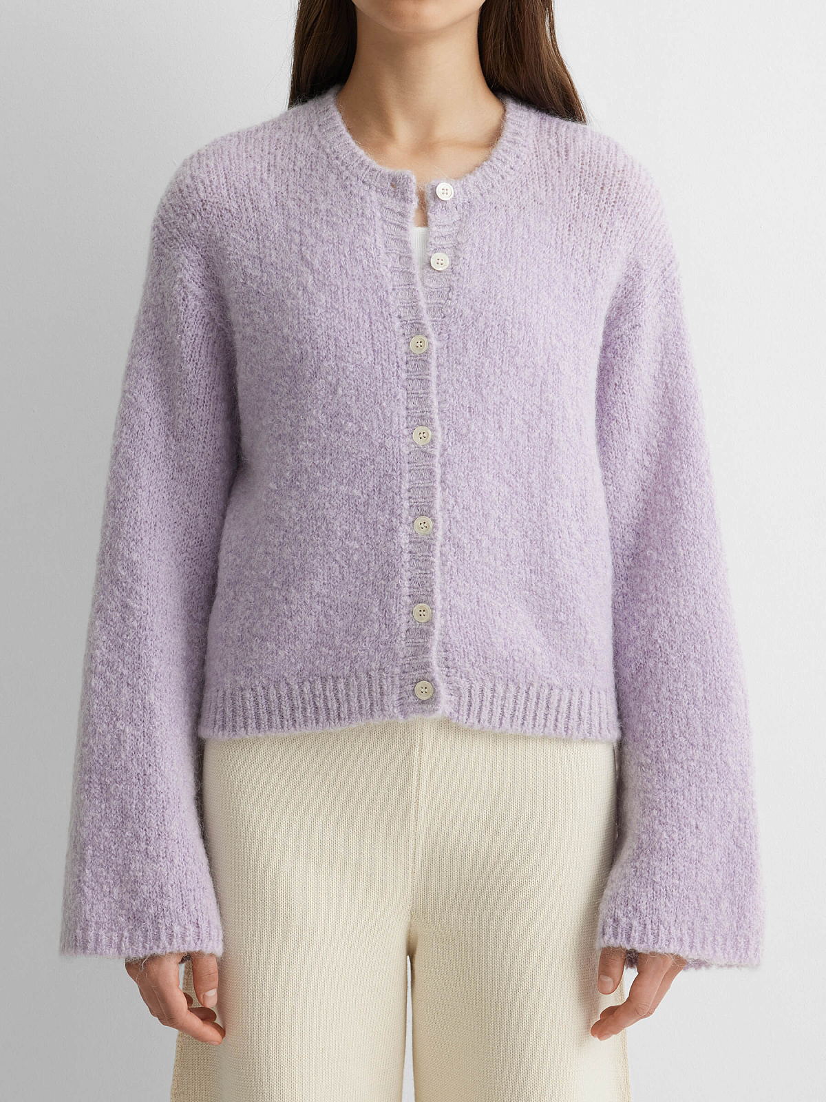 Кардиган на пуговицах из мохера, лавандовый