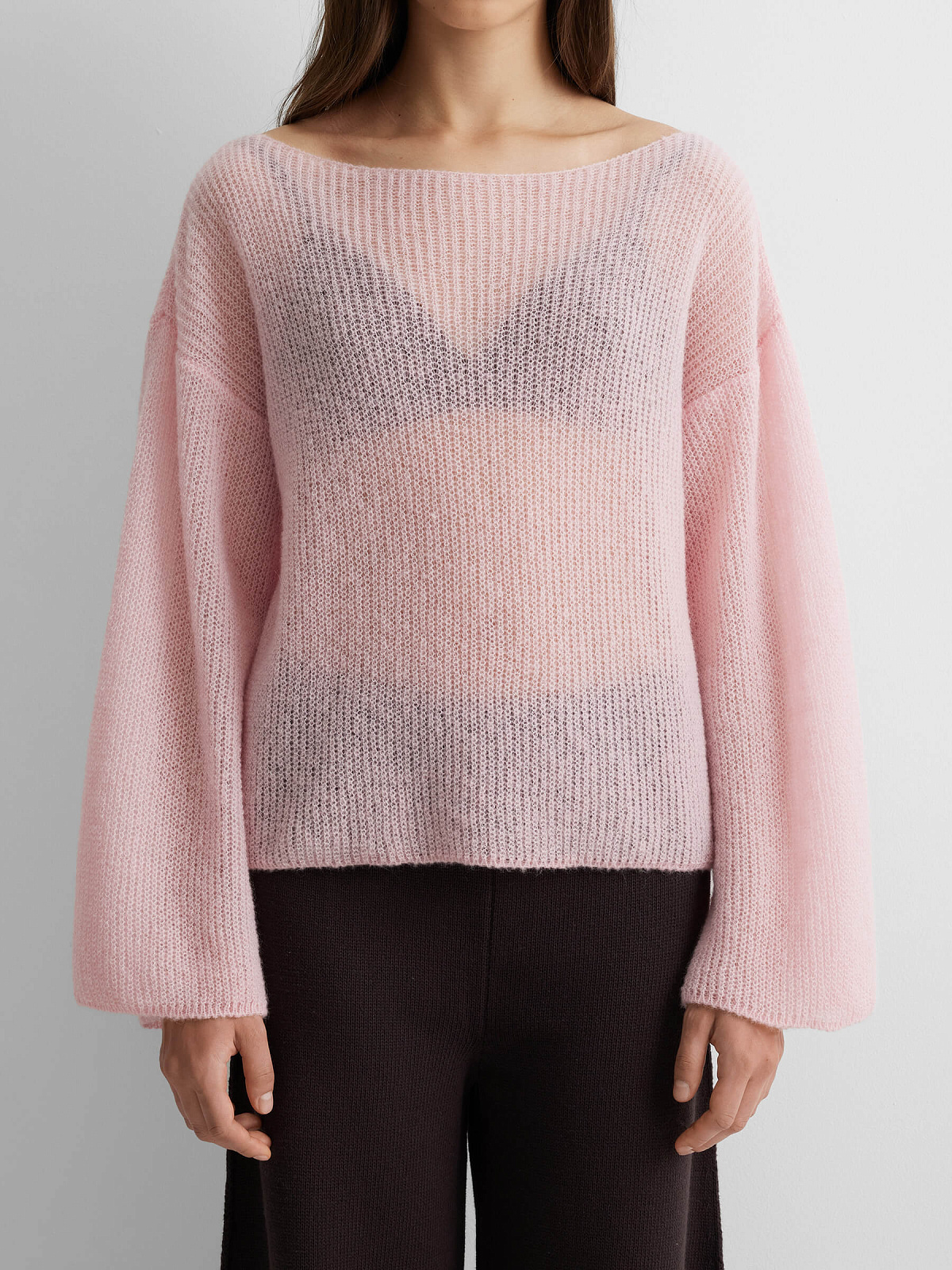 Джемпер из мохера прозрачный, розовый