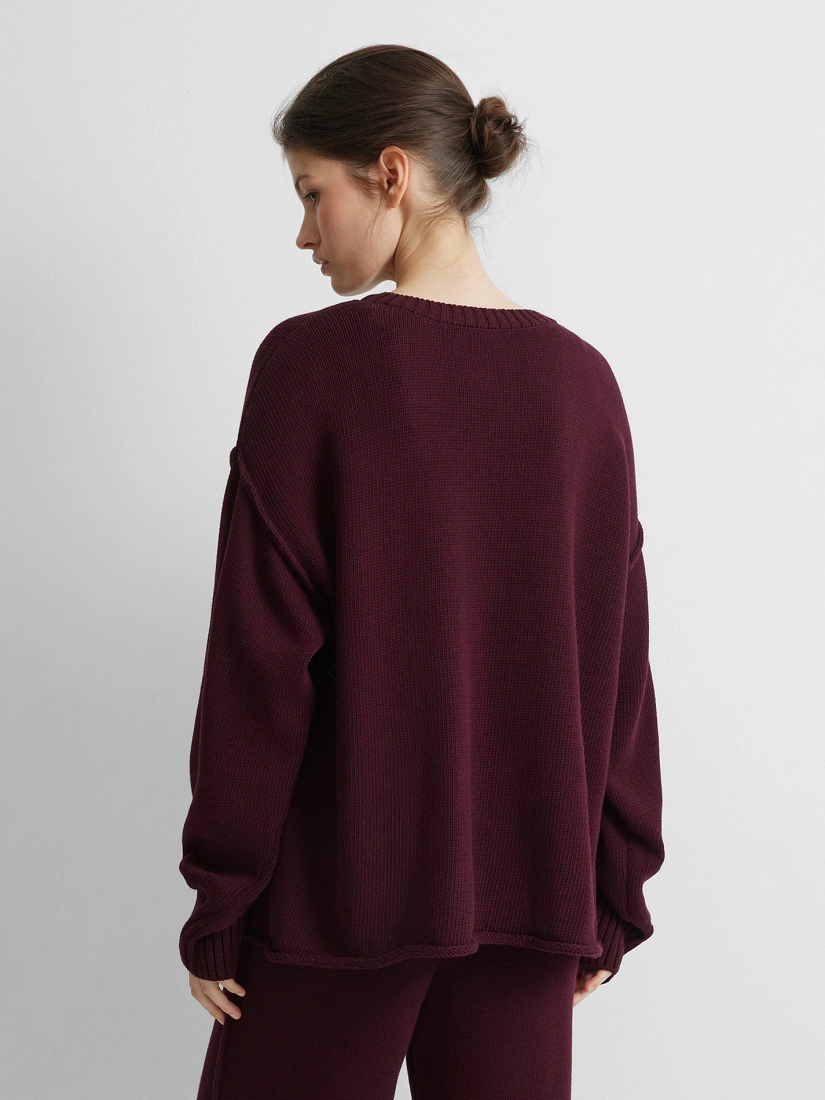 Джемпер из хлопка с необработанным краем, сливовый, фото 5