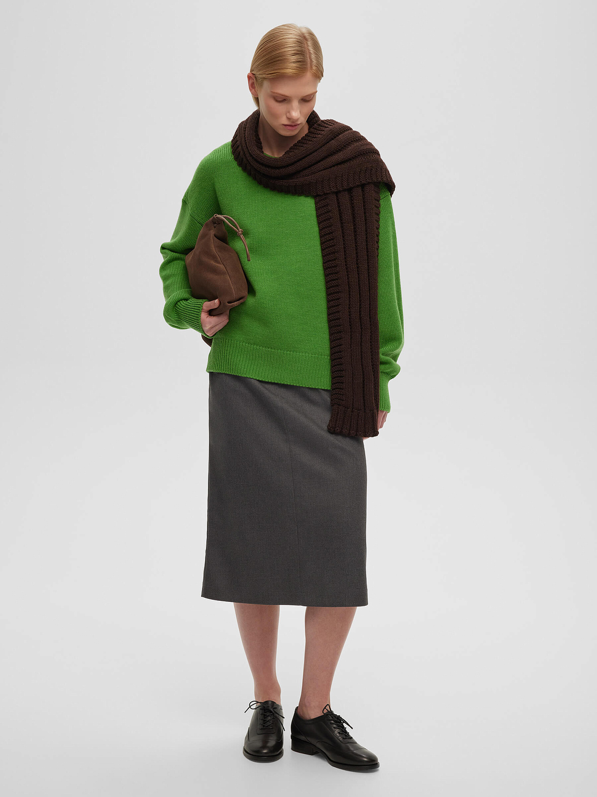 Шарф фактурной вязки, шоколад