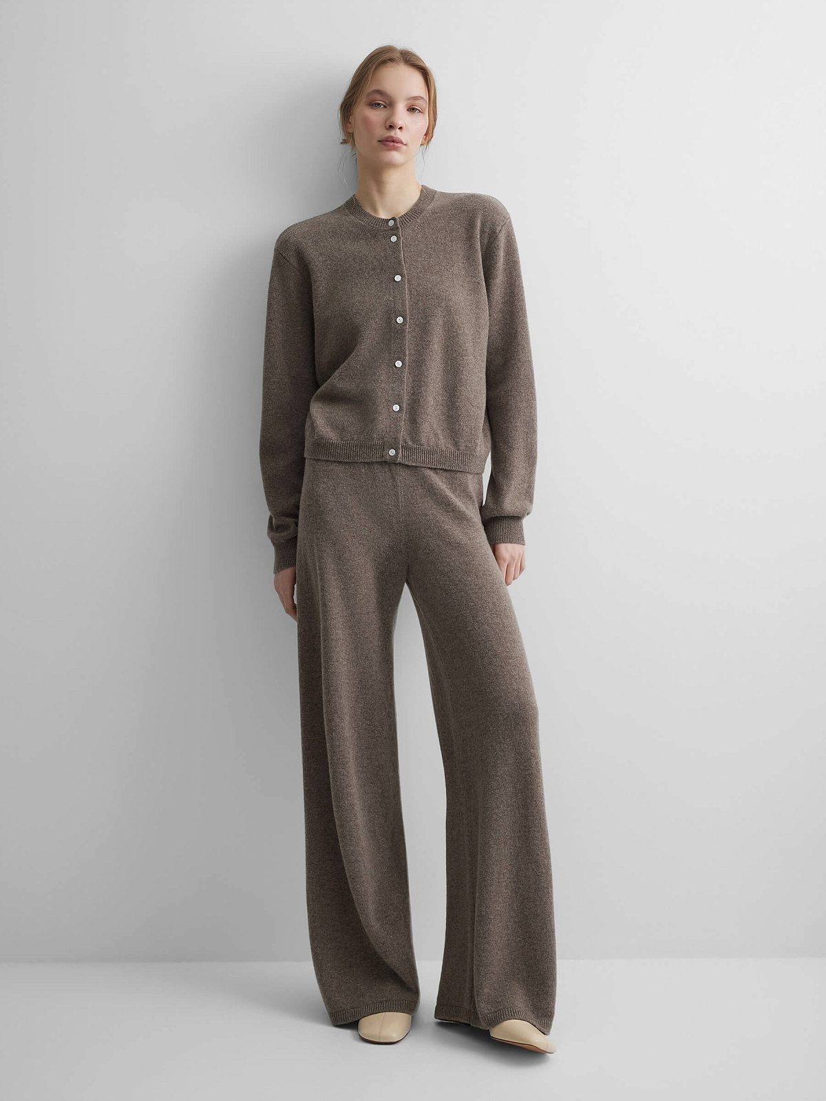 Кардиган на пуговицах из 100% мериноса, коричневый меланж