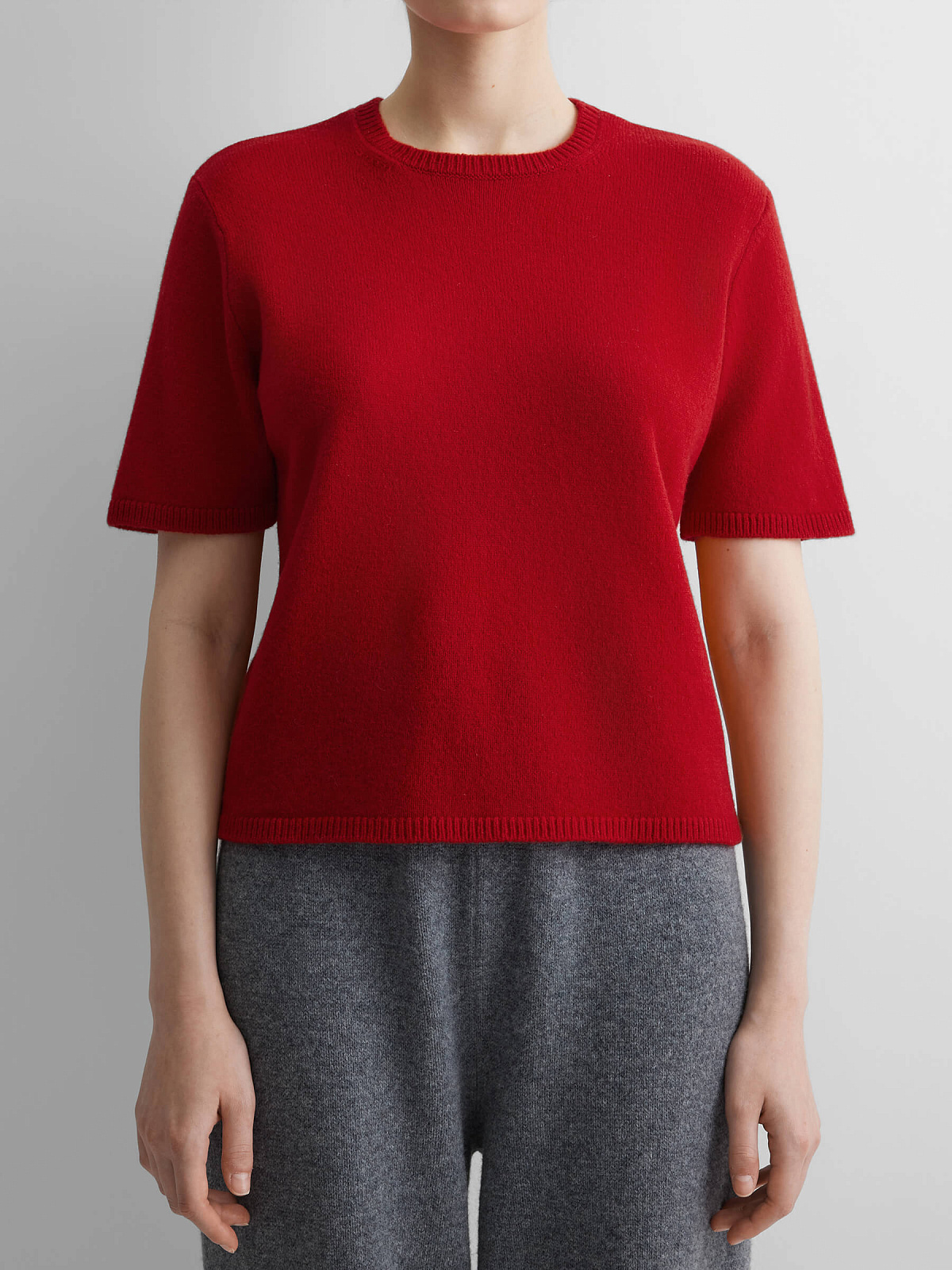 Джемпер с коротким рукавом из 100% мериноса, красный