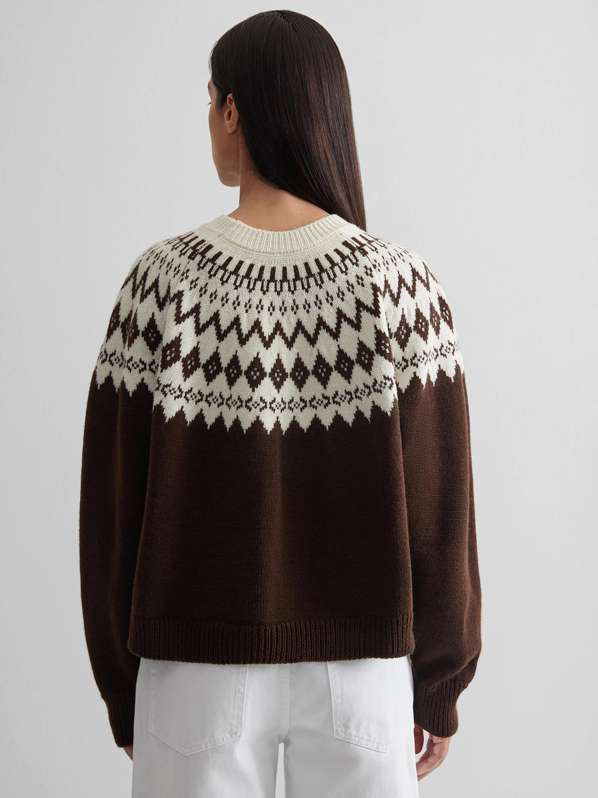 Джемпер с узором фэйр айл, коричневый