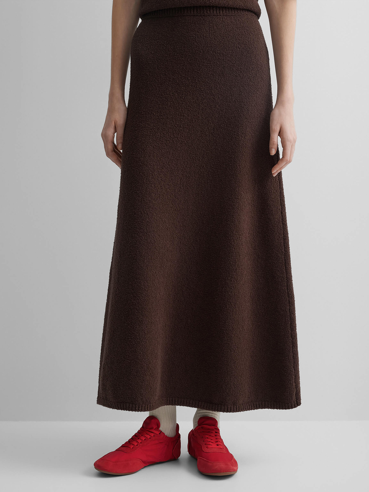 Юбка А-образного силуэта из хлопка букле, коричневый