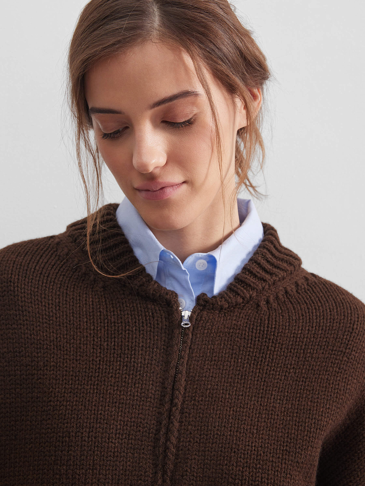 Вязаный бомбер, коричневый