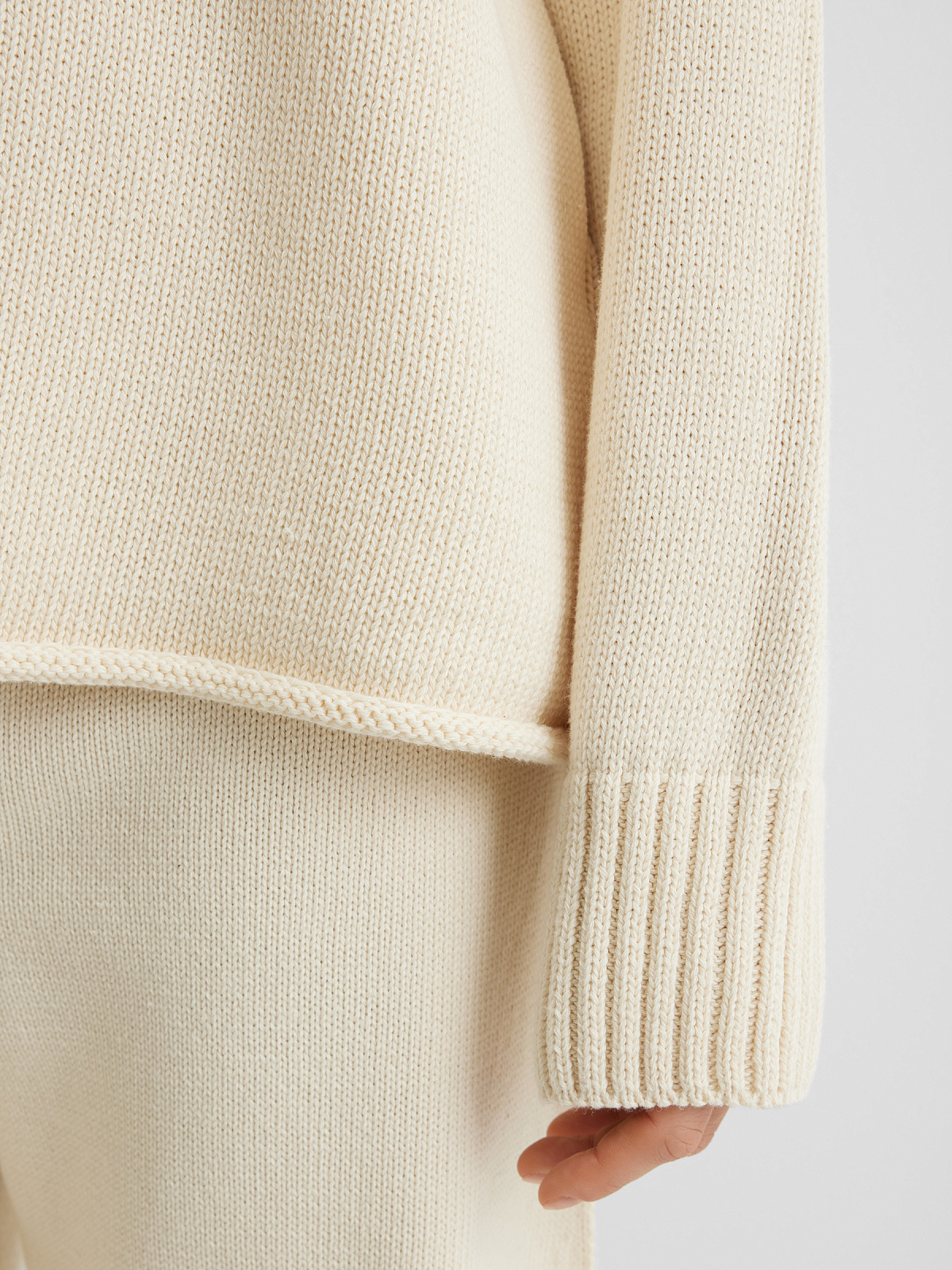 Джемпер из хлопка с необработанным краем, молочный