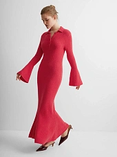 Платье поло с длинным рукавом из хлопка букле, красный