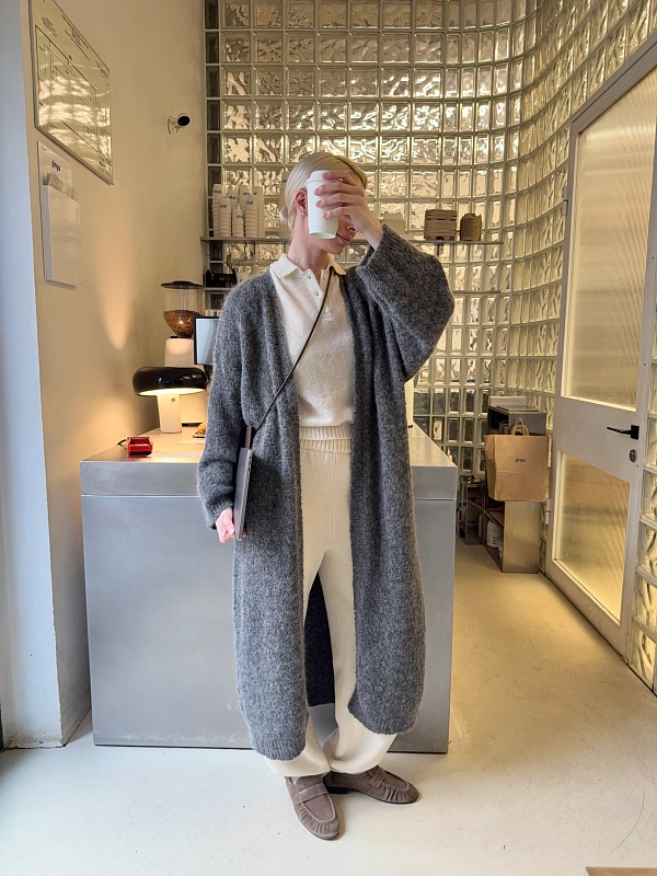 Кардиган удлиненный из мохера, серый, фото 1