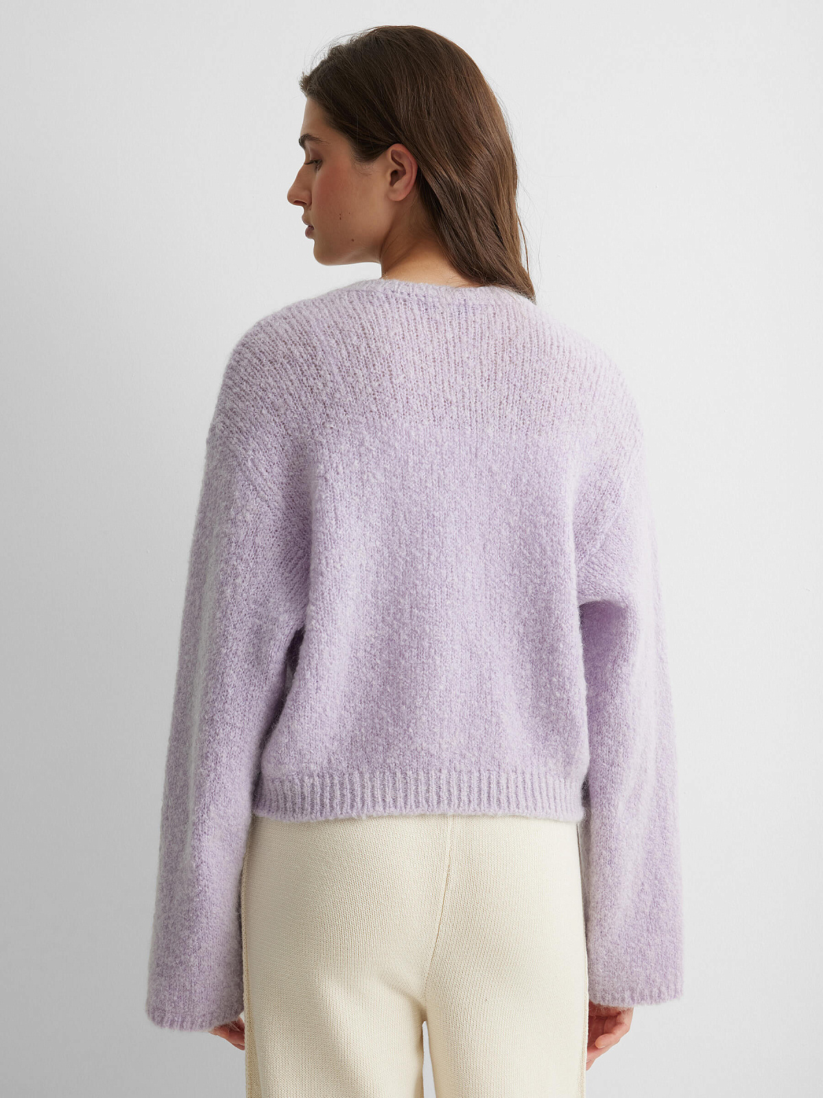 Кардиган на пуговицах из мохера, лавандовый