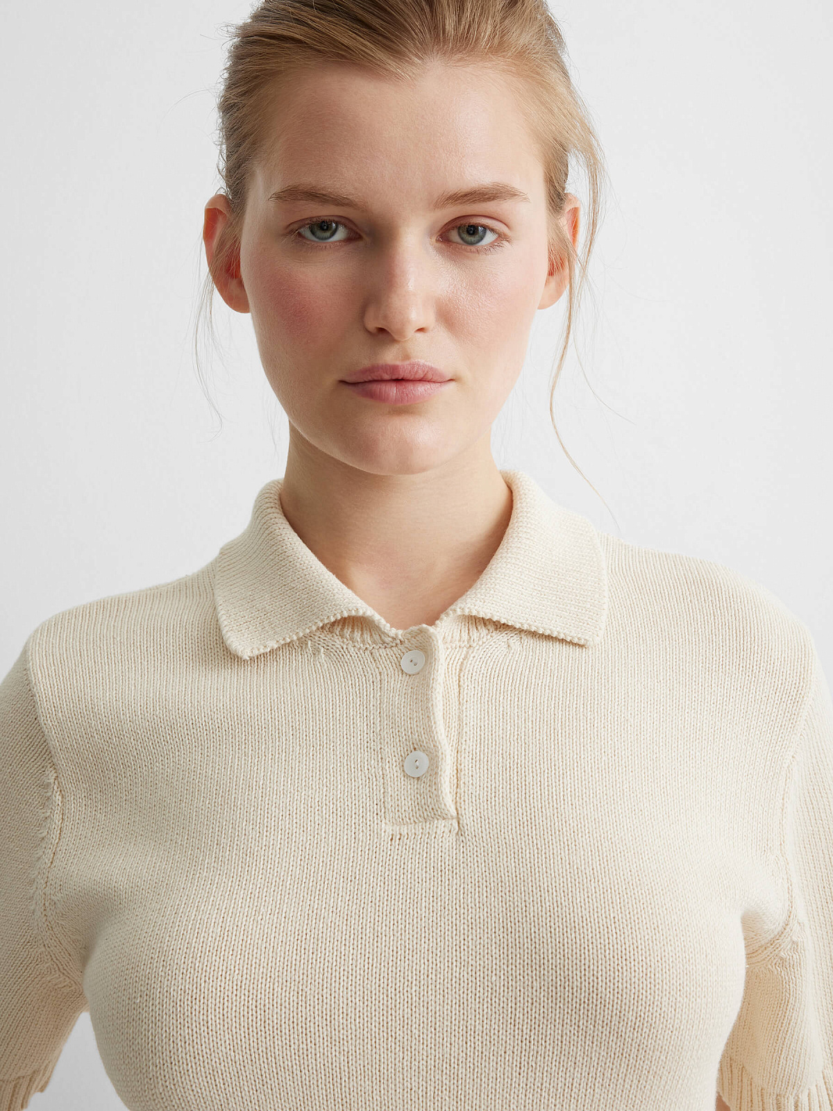 Поло с коротким рукавом из 100% хлопка, молочный