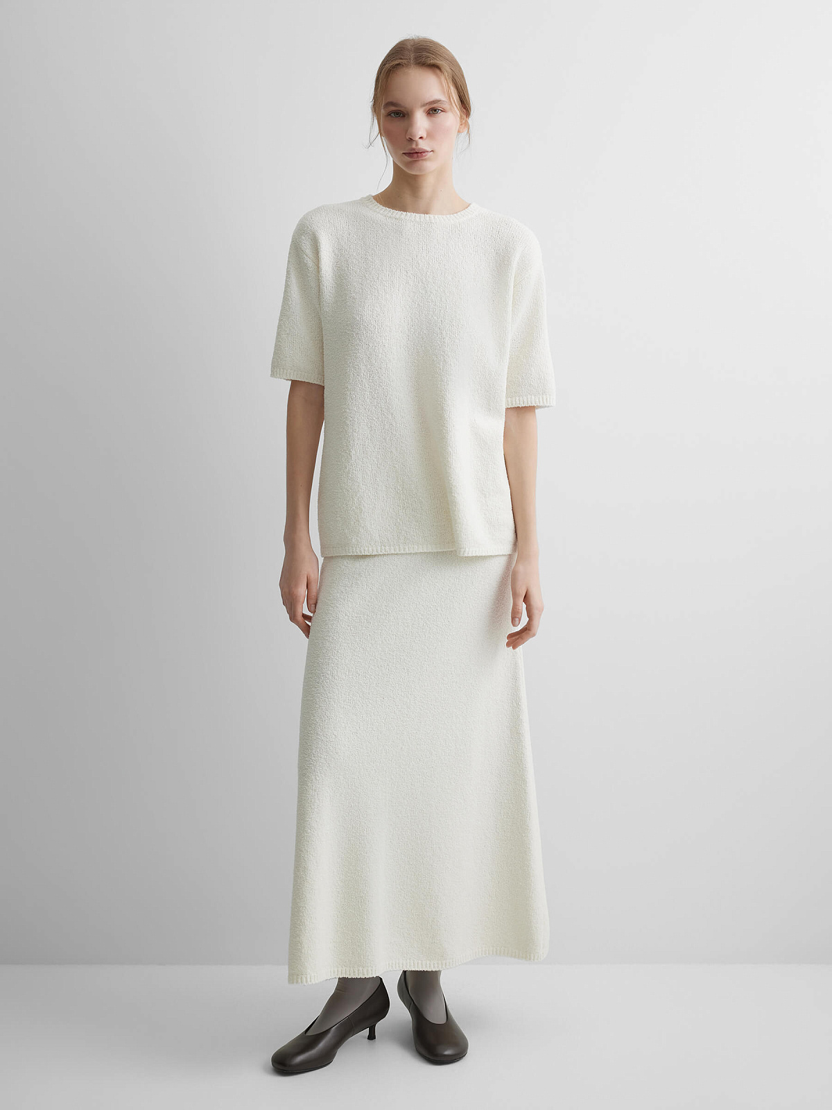 Джемпер с коротким рукавом из хлопка букле, белый