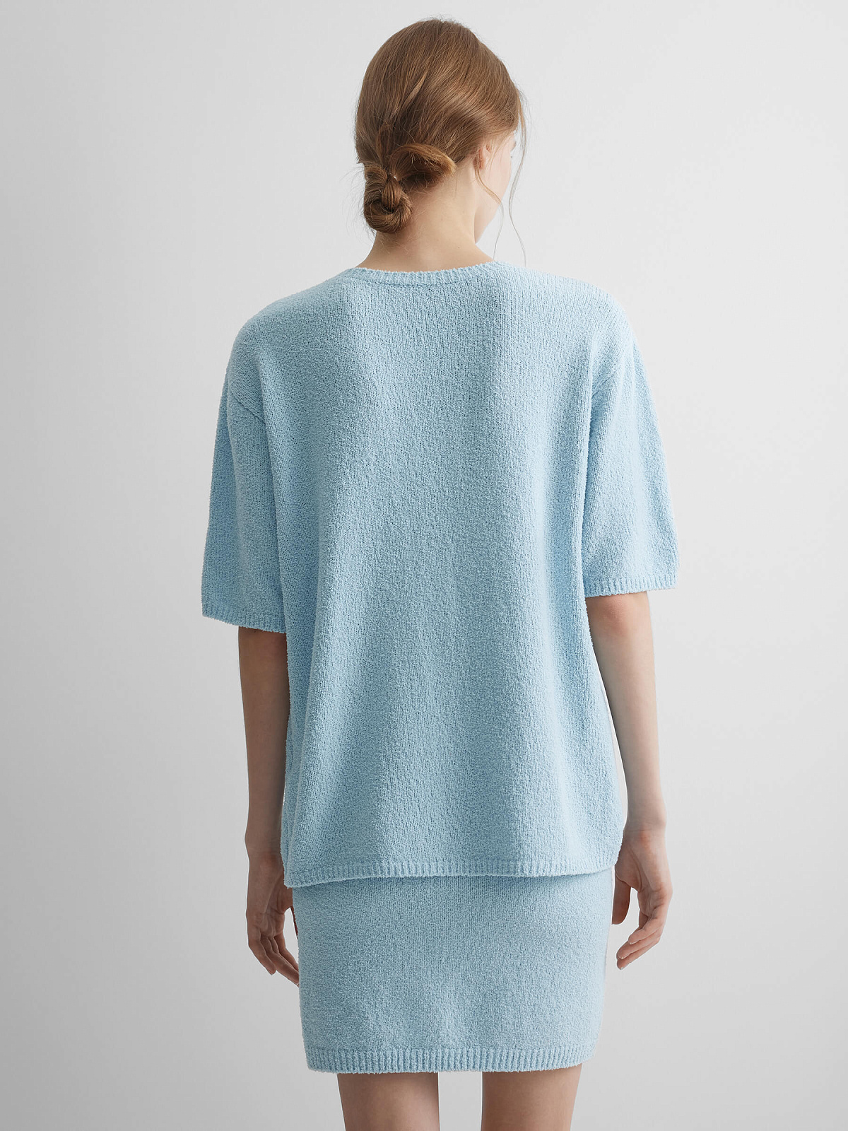 Джемпер с коротким рукавом из хлопка букле, светло-голубой