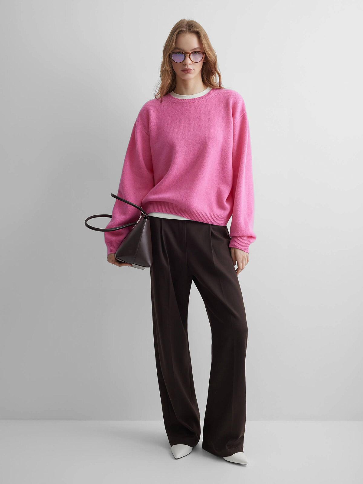 Джемпер свободного кроя из 100% мериноса, розовый