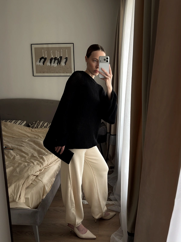 Джемпер сеточка из 100% хлопка, черный, фото 1