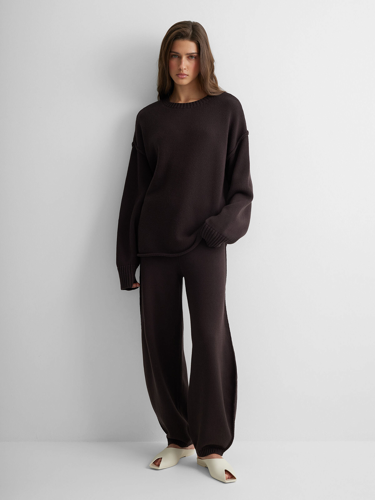 Джемпер из хлопка с необработанным краем, коричневый