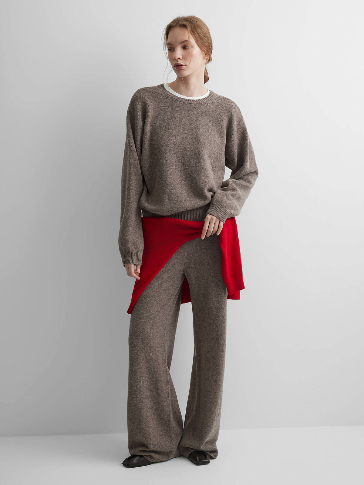 Брюки вязаные из 100% мериноса, коричневый меланж