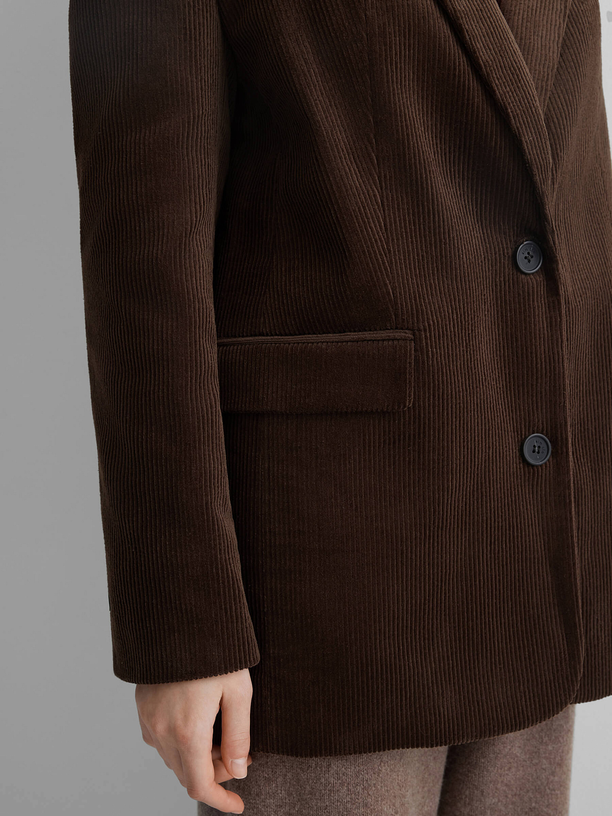 Жакет однобортный из вельвета 0211, коричневый