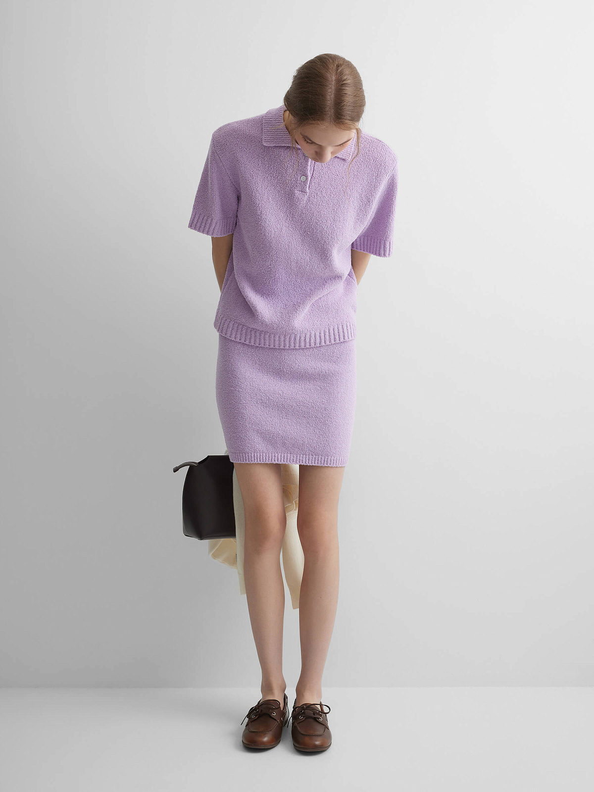 Поло с коротким рукавом из хлопка букле, лавандовый