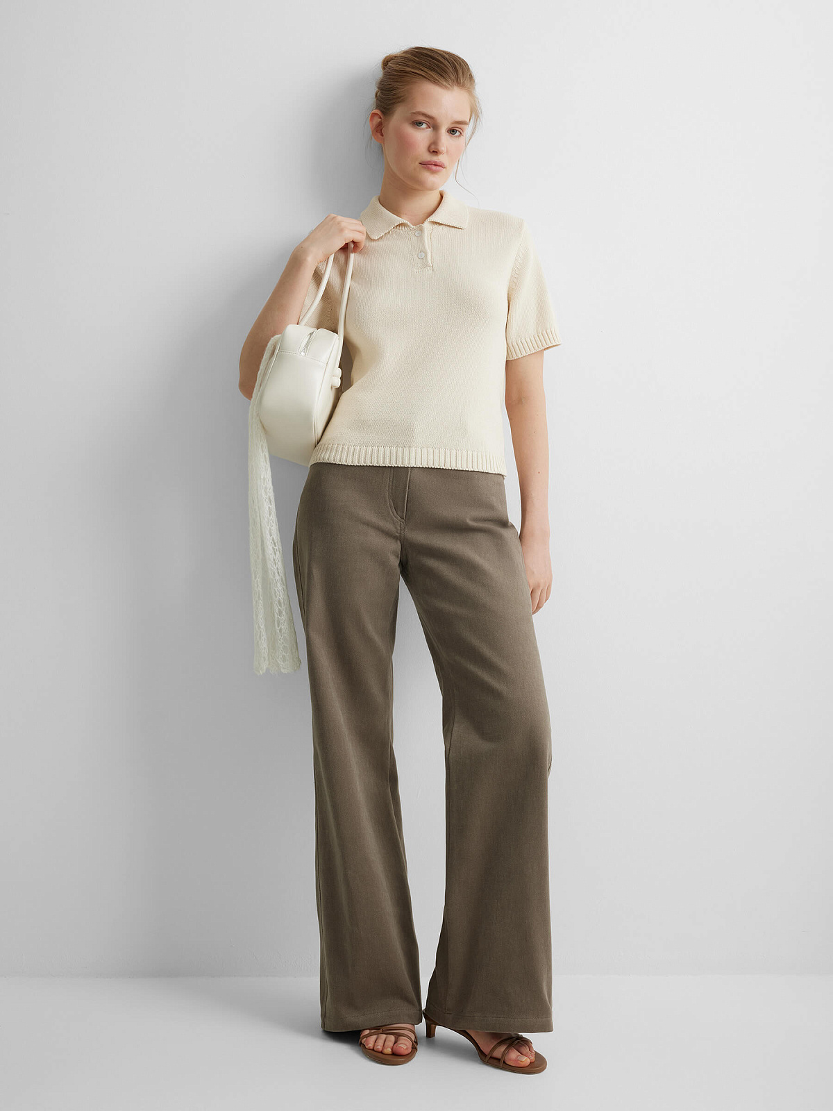 Поло с коротким рукавом из 100% хлопка, молочный