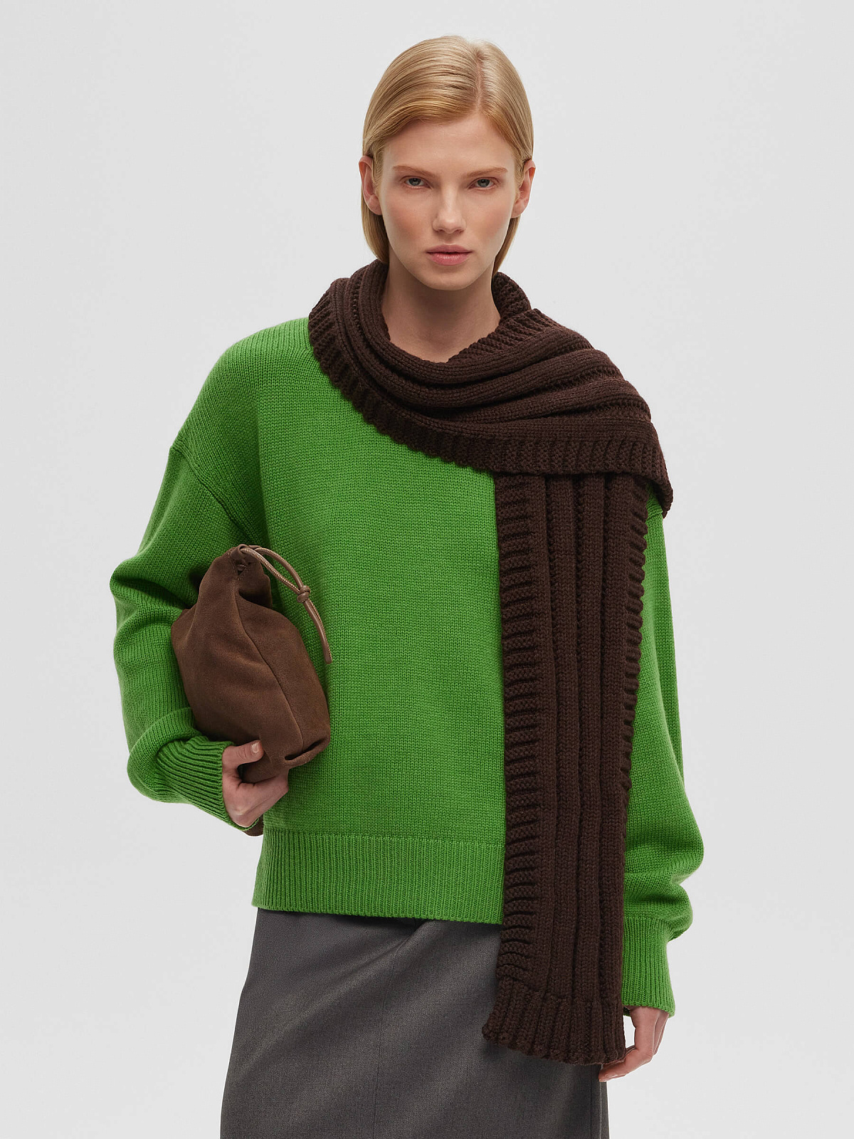 Шарф фактурной вязки, шоколад