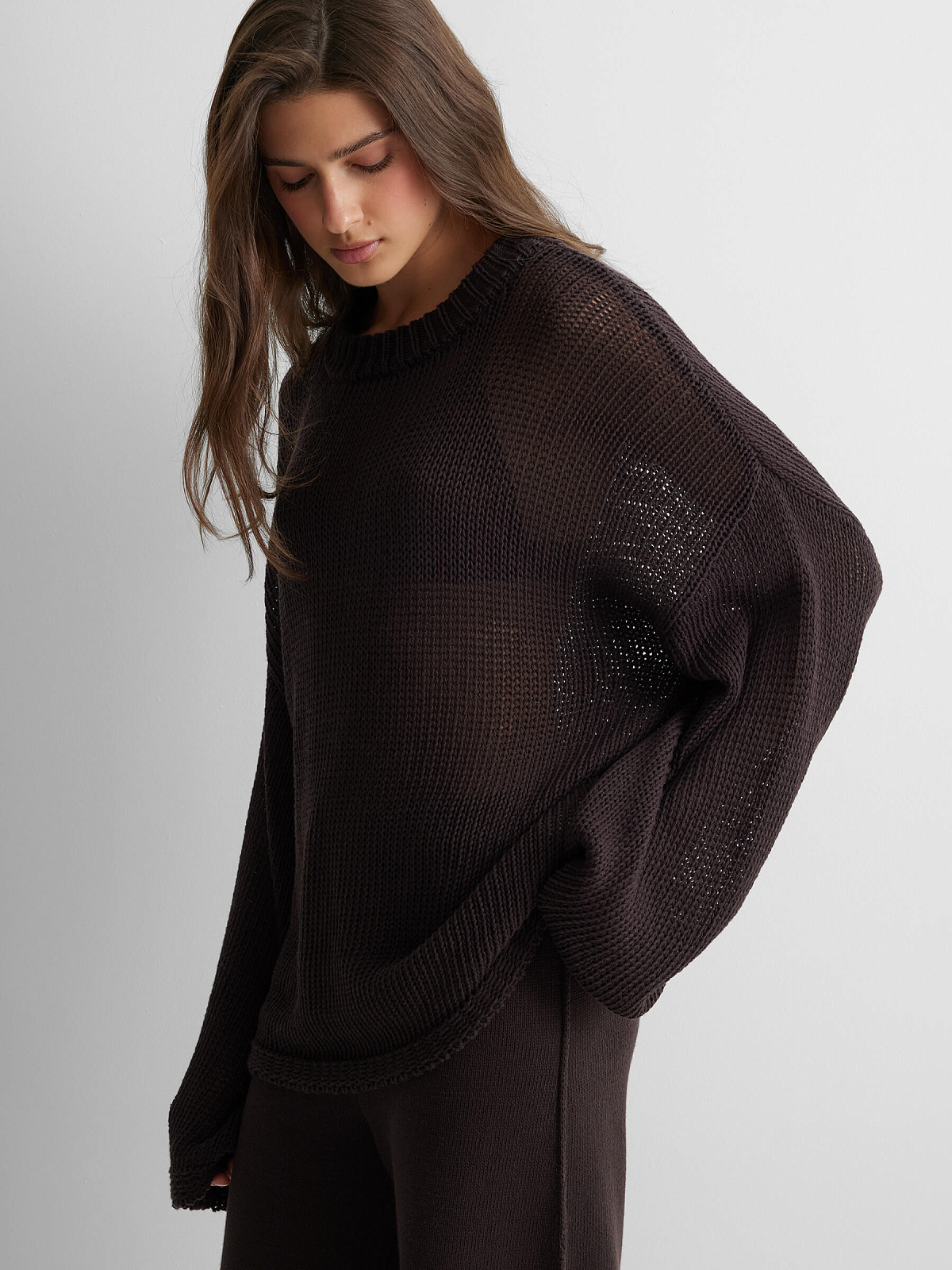 Джемпер сеточка из 100% хлопка, коричневый