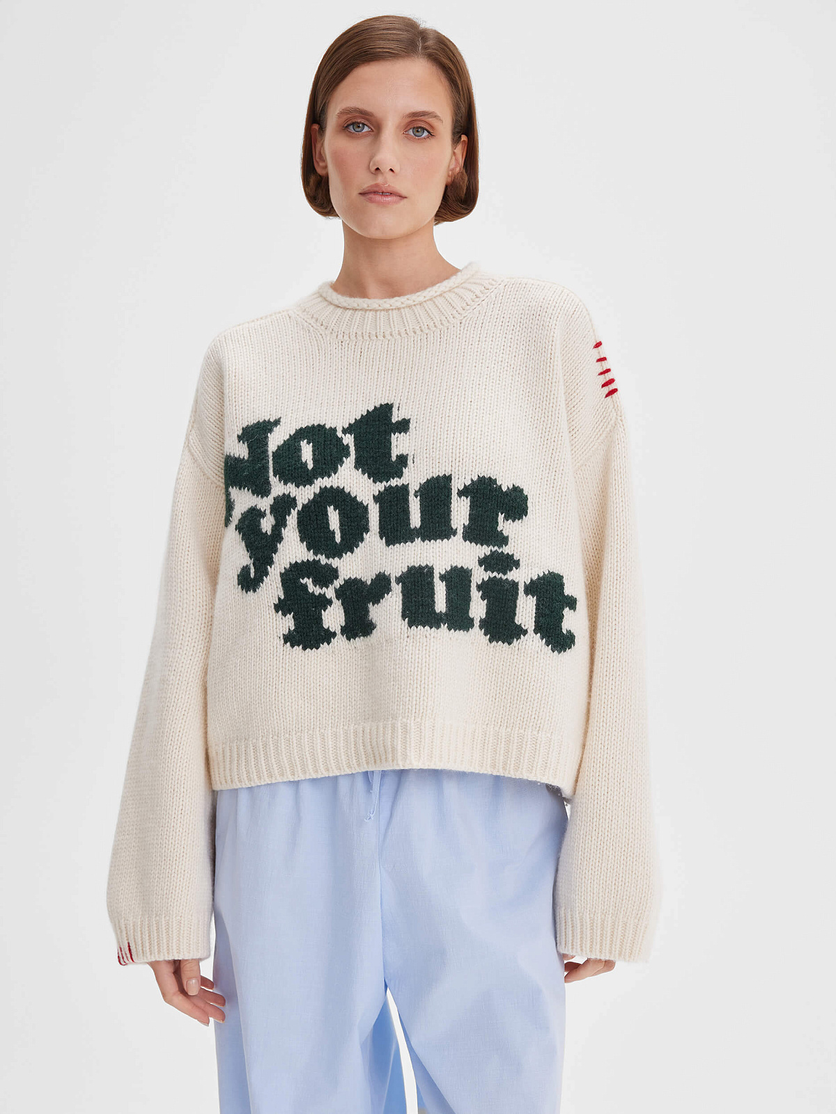 Джемпер с интарсией Not your fruit, молочный