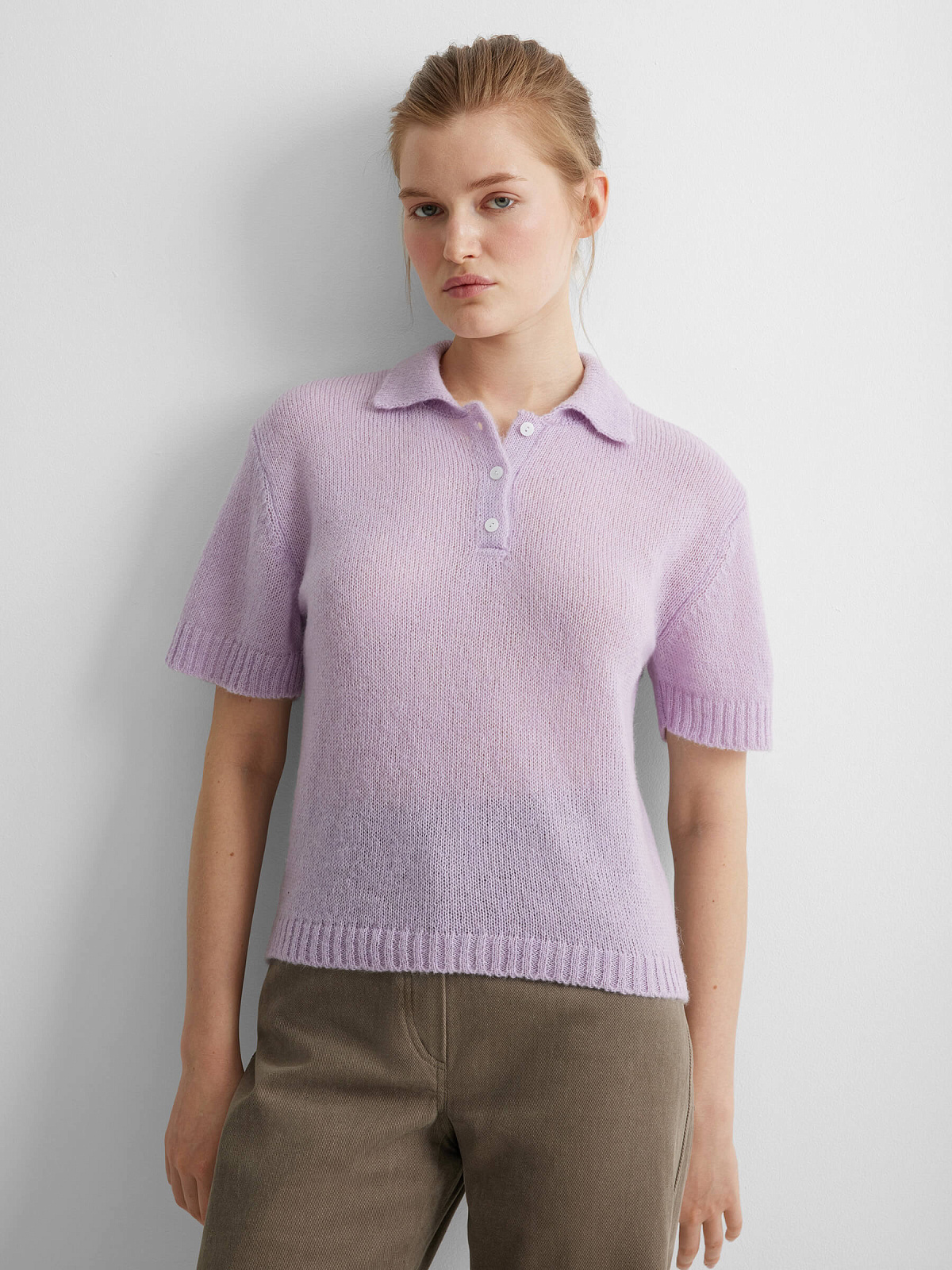 Поло с коротким рукавом из мохера, лавандовый