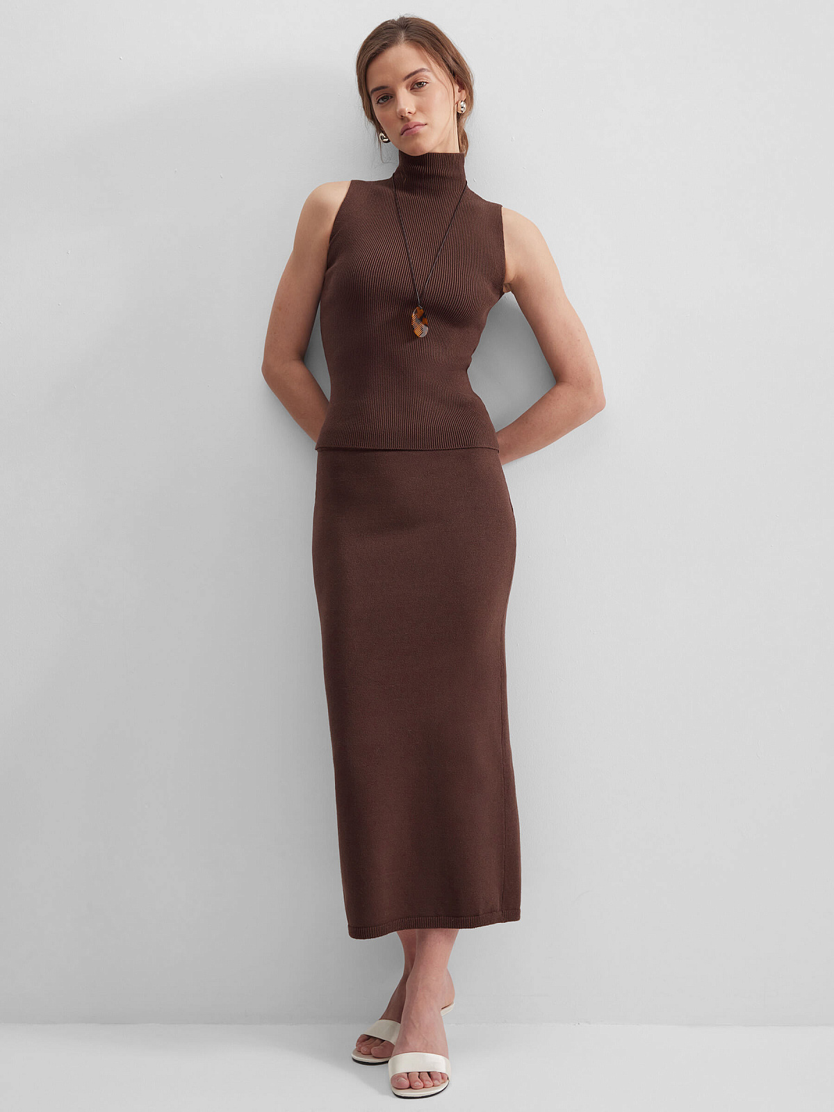 Юбка макси из вискозы, коричневый