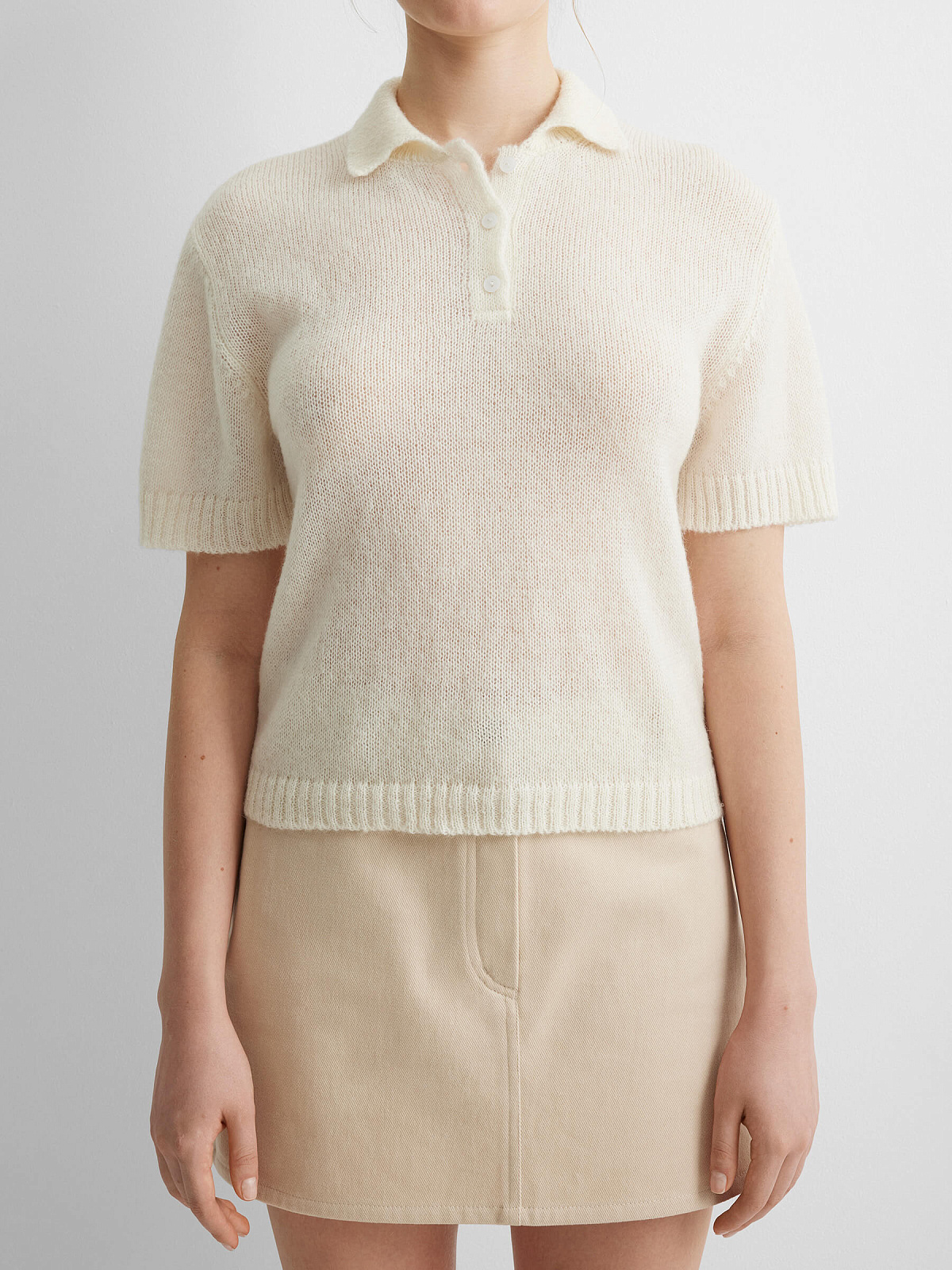 Поло с коротким рукавом из мохера, молочный